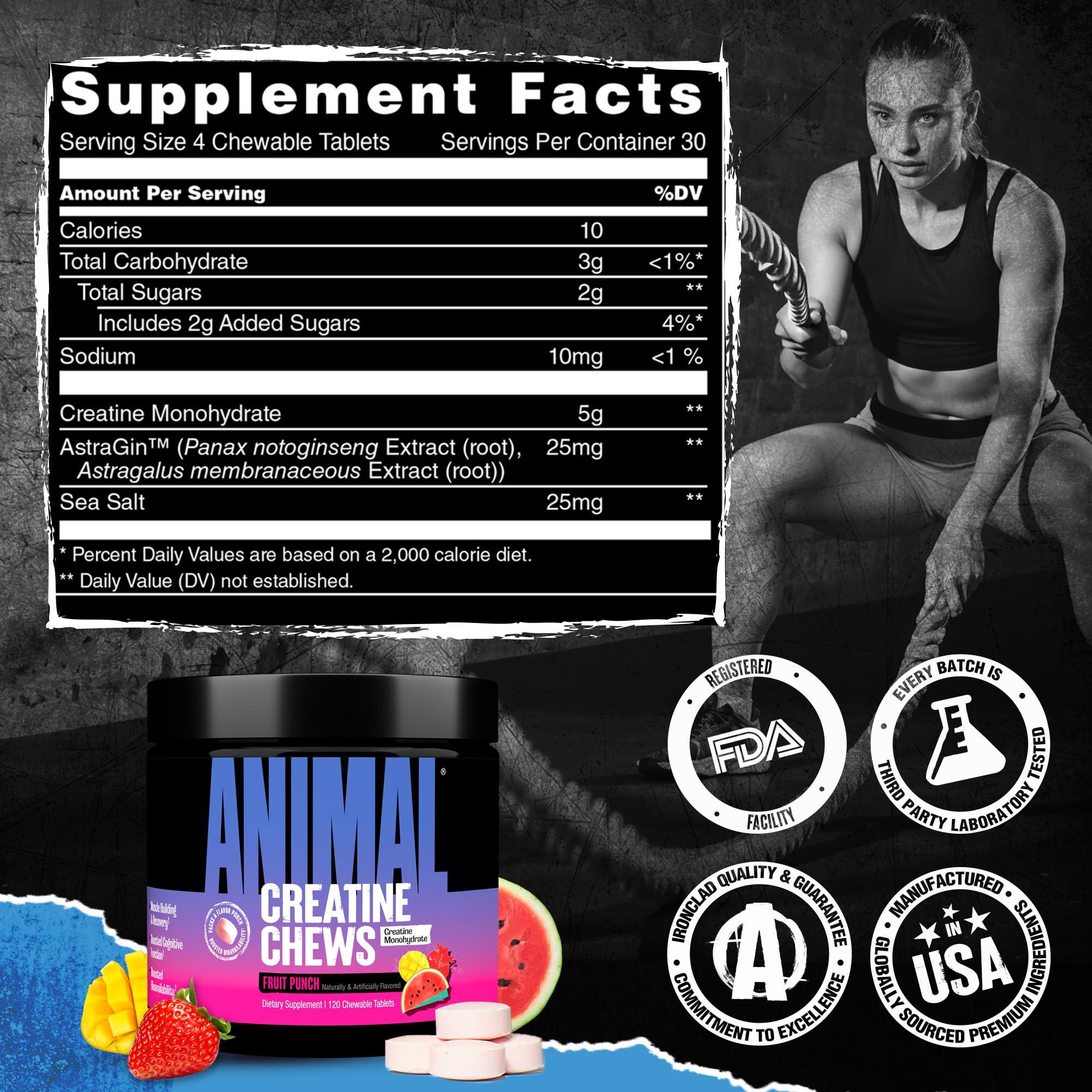 Animal Creatine Chews Tablets - Enhanced Creatine Monohydrate with AstraGin to Improve Absorption, Sea Salt for Added Pumps, Delicious and Convenient Chewable Tablets - Fruit Punch - Image 7