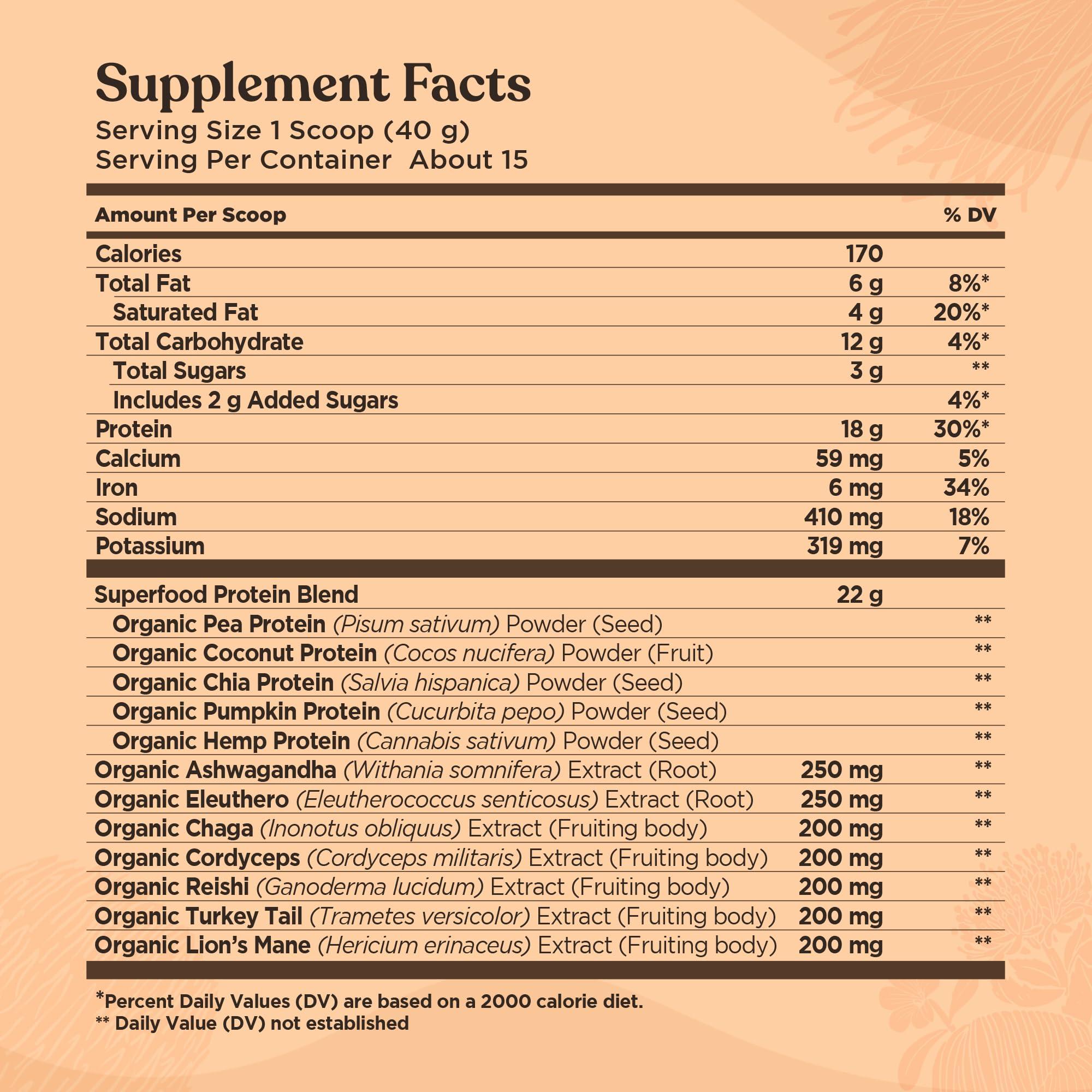 Four Sigmatic Organic Plant-Based Protein Powder Creamy Cacao Protein with Lion’s Mane, Chaga, Cordyceps and More | Clean Vegan Protein Elevated for Brain Function and Immune Support | 21.16 oz - Image 3