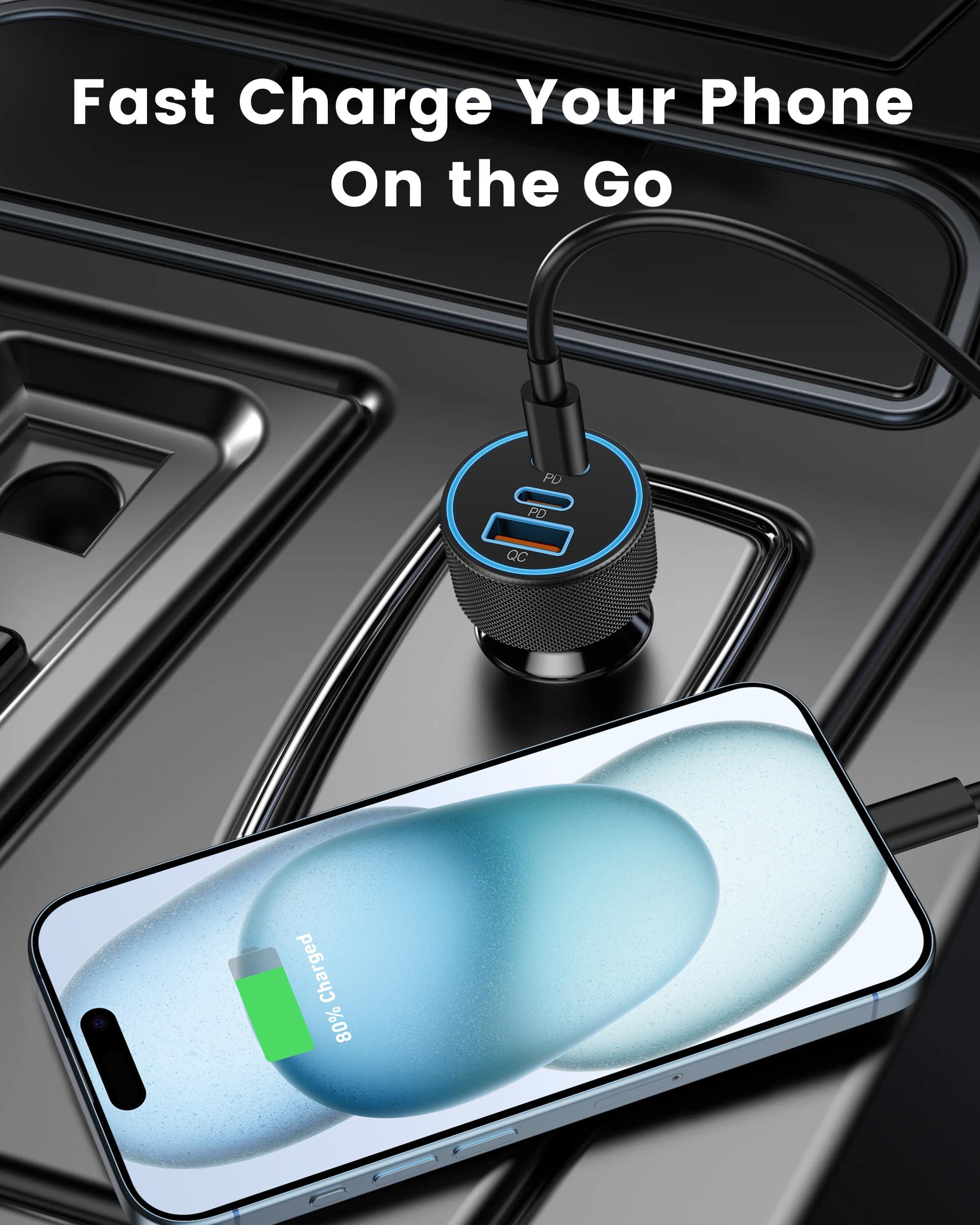 USB C Car Charger, 3-Port 67W Dual USB-C & USB-A Car Power Adapter PD/QC Fast Charging Cigarette Lighter for iPhone 16/15/14/13/12/11/Pro Max, iPad, Samsung Galaxy S25 S24/S23/S22/S21, Pixel, Android - Image 5