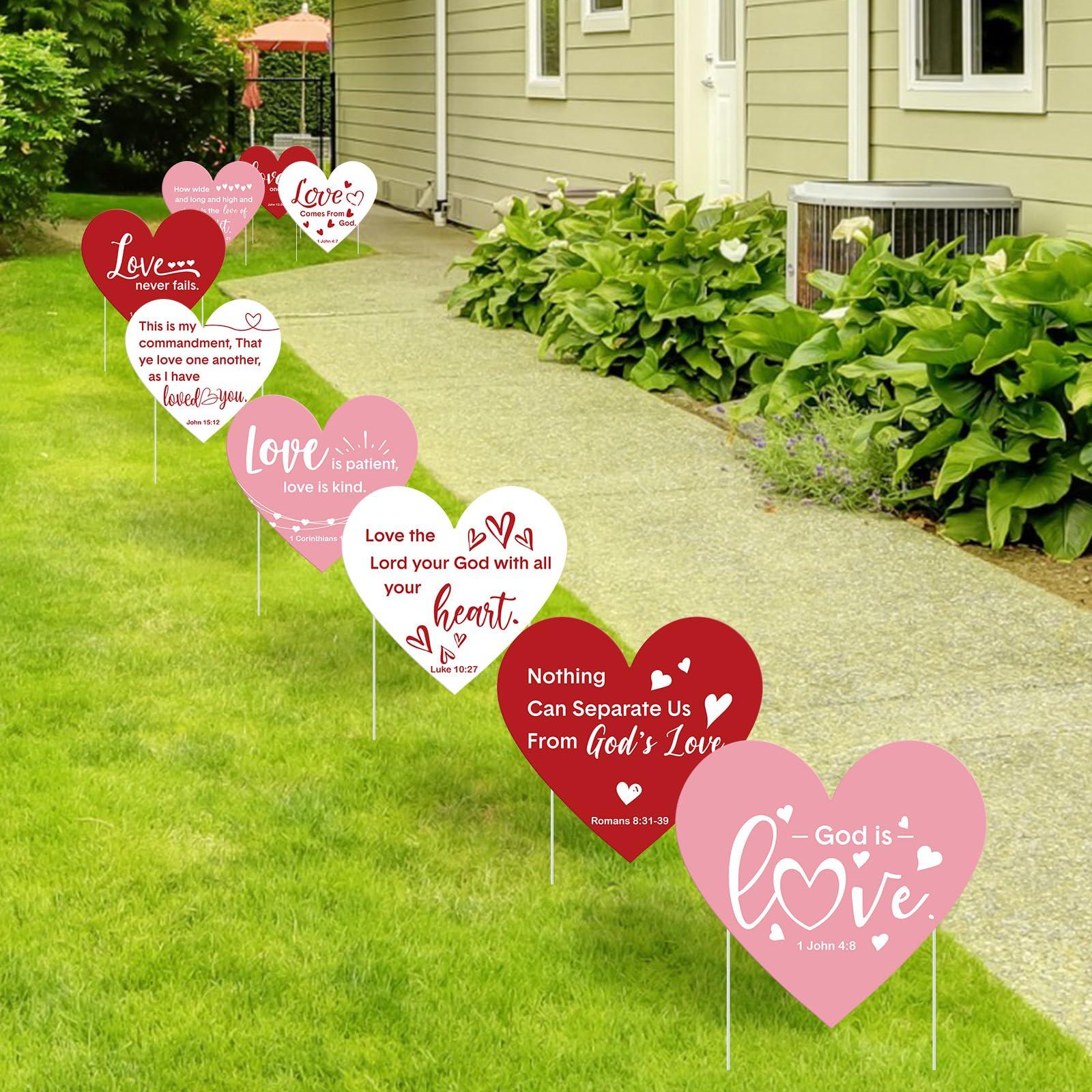 Beeveer 9 Pcs Christian Valentine's Day Yard Sign for Outdoor Decorations Jesus Bible Verse Hearts Lawn Decor with Stakes Heart Decoration for Wedding Shower Supplies Garden Pathway Walkway Love Decor - Image 4