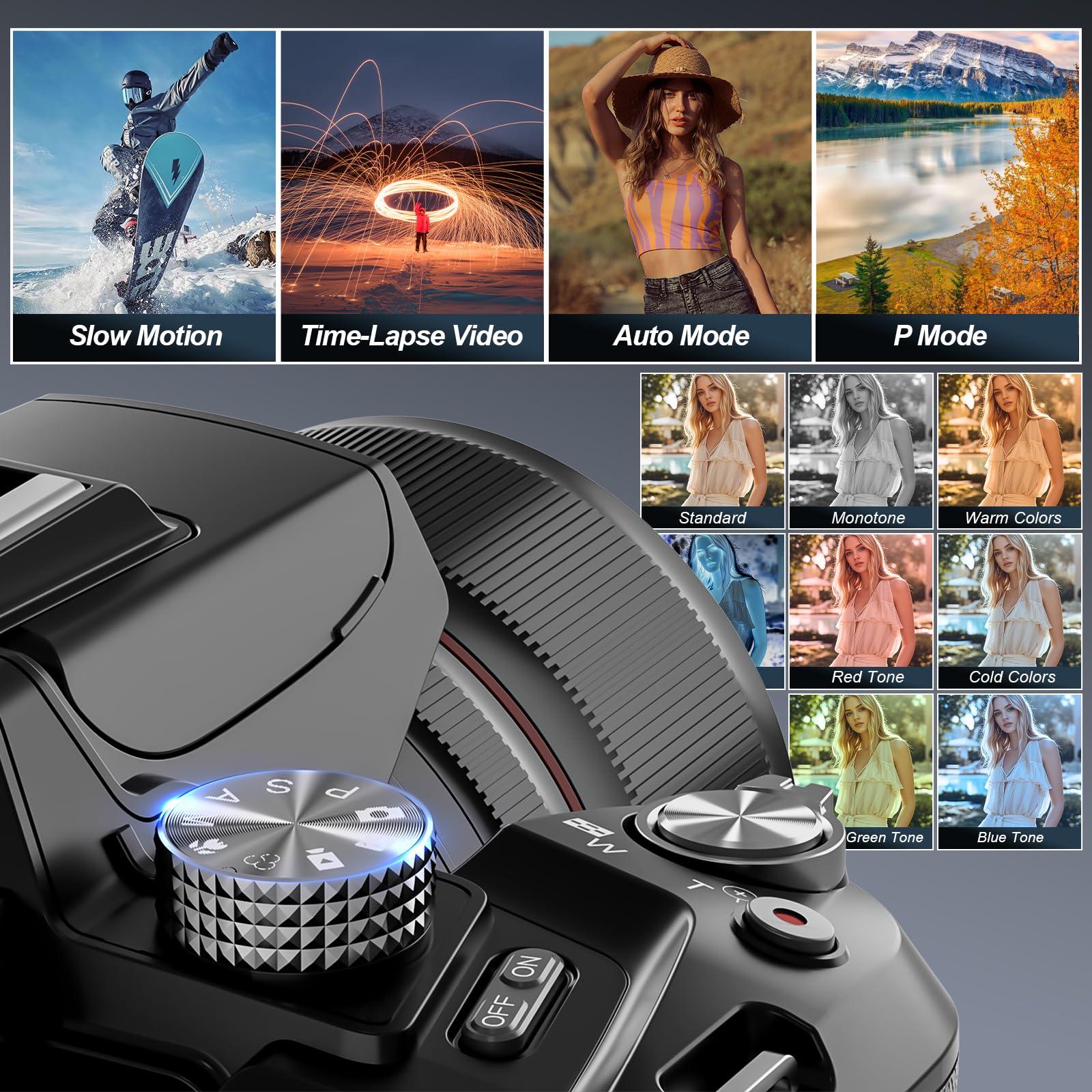 64MP Digital Cameras for Photography, 16X Optical Zoom 5K Cameras with WiFi & App Control, Vlogging for YouTube with 180°Flipable Screen, Auto Focus,2 Batteries,58mm UV Lens and 32GB Card（Black） - Image 4