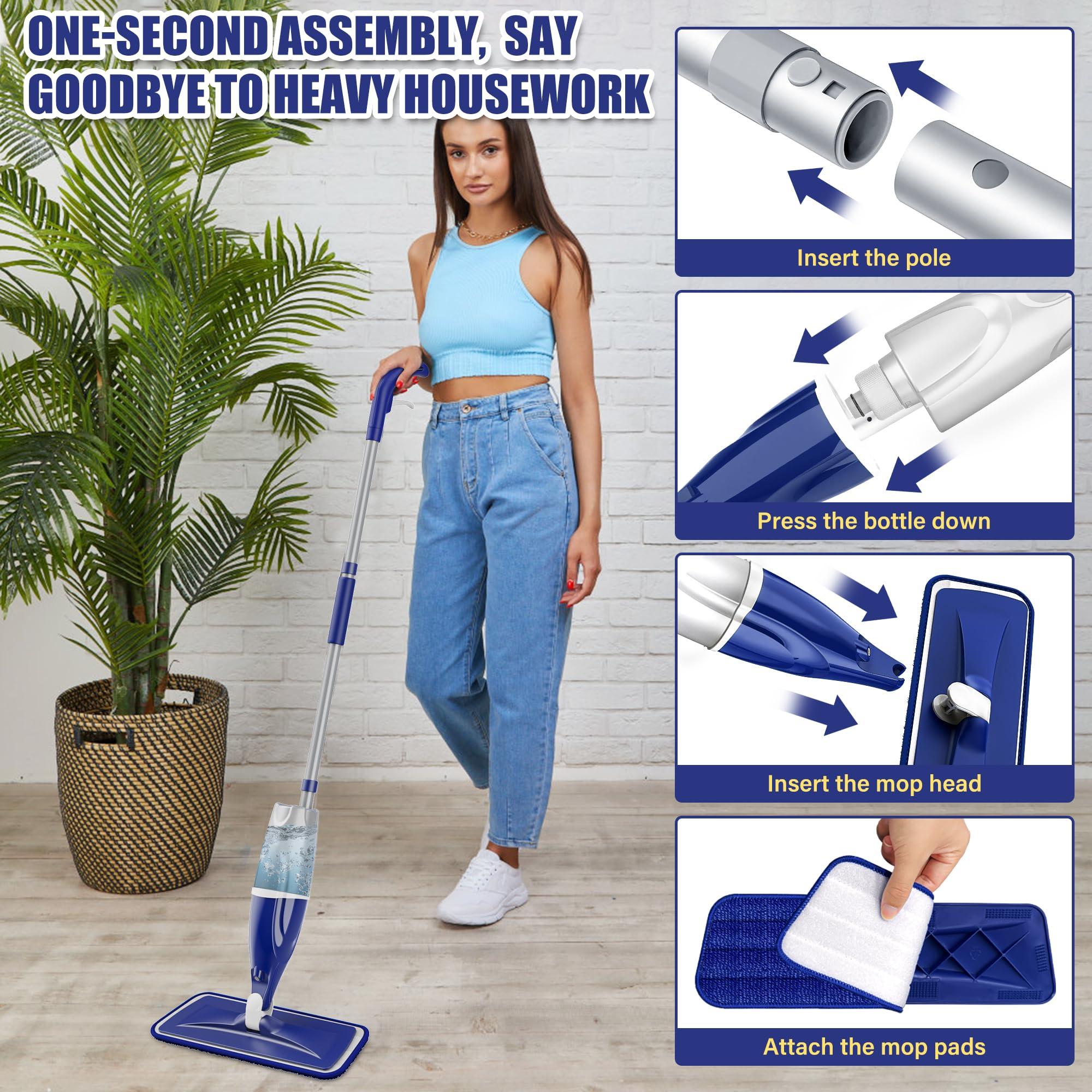 Microfiber Spray Mop for Floors Cleaning: Wet Dry Hardwood Floor Mops with 3 Washable Reusable Pads for Swiffer Powermop - Flat Mop with Sprayer for Tile Wood Laminate Vinyl Marble - Image 4
