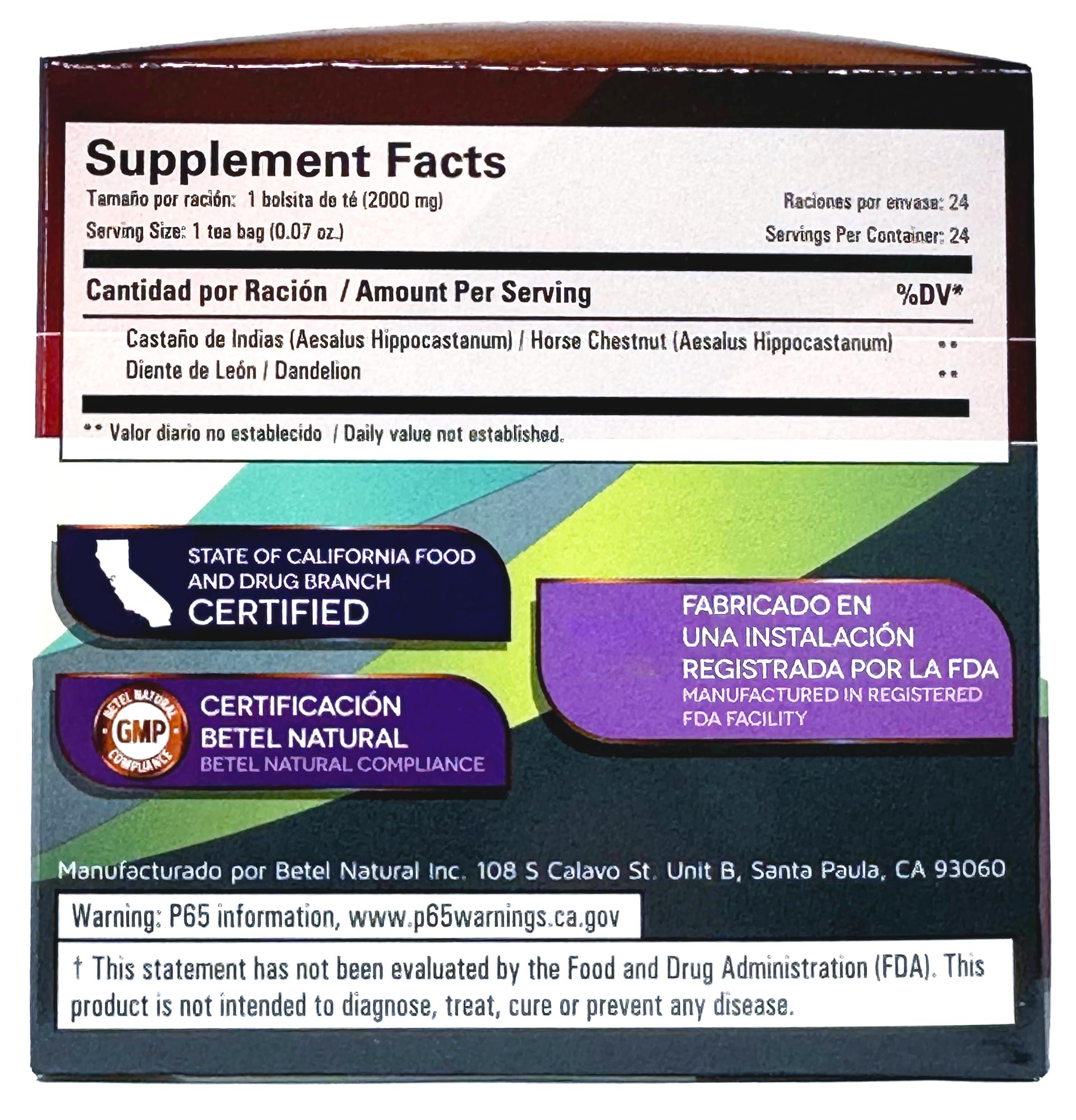 Premium Castanos de Indias (Horse Chestnut) Tea Reinforced with Dandelion by Betel Natural - Promotes Healthy Circulation - 24 Tea Bags - Image 2