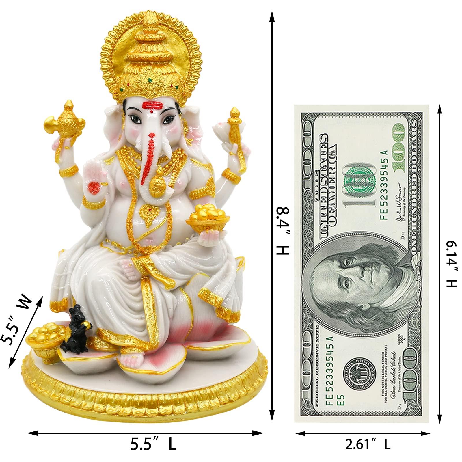 alikiki Hindu God Ganesh Chaturthi Figurine - 8.4”H Indian Idol Ganesha Statue Ganpati Elephant Hindu God Pooja Item Diwali Home Office Meditation Room Temple Mandir Altar Shrine Puja Decor - Image 3