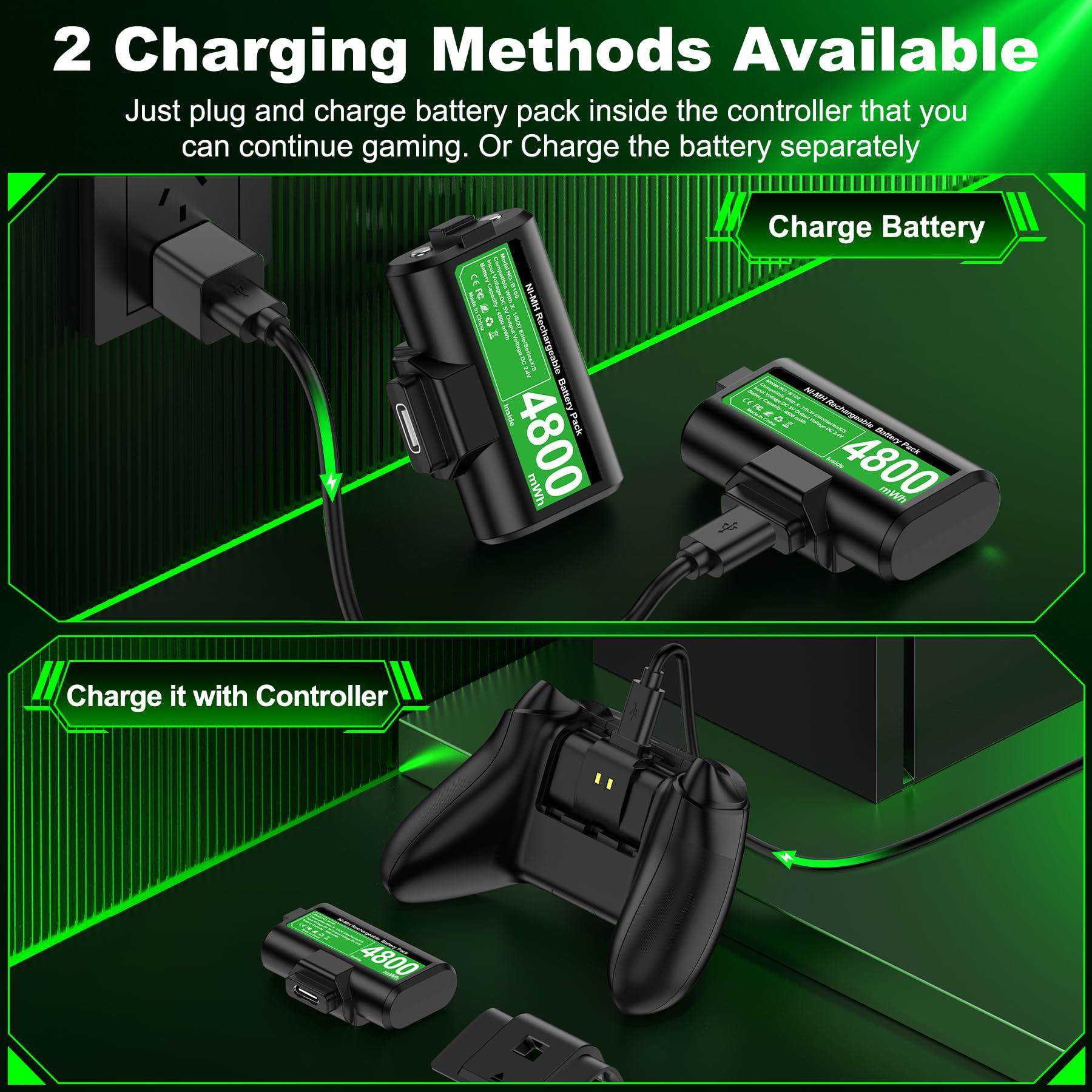 Rechargeable Xbox One Controller Battery Pack with 4 Back Covers: USB C Charging Cable 2 x 4800mWh Xbox One Controller Battery Play and Charger Kit for Xbox Series X/S Skin - Image 5