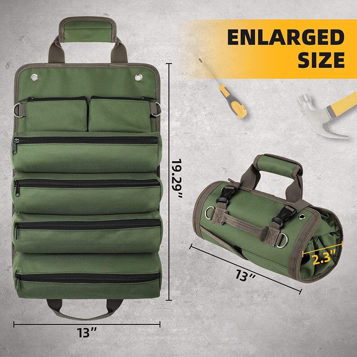 Tool Bag Roll Up, UUP Heavy Duty Rolled Empty Tool Storage Organization, Portable Foldable Rollup Organizer with 2 Small Pouches, Rollable Carrying Toolbag, Dad Men Mechanic Birthday Gifts, Army Green - Image 3