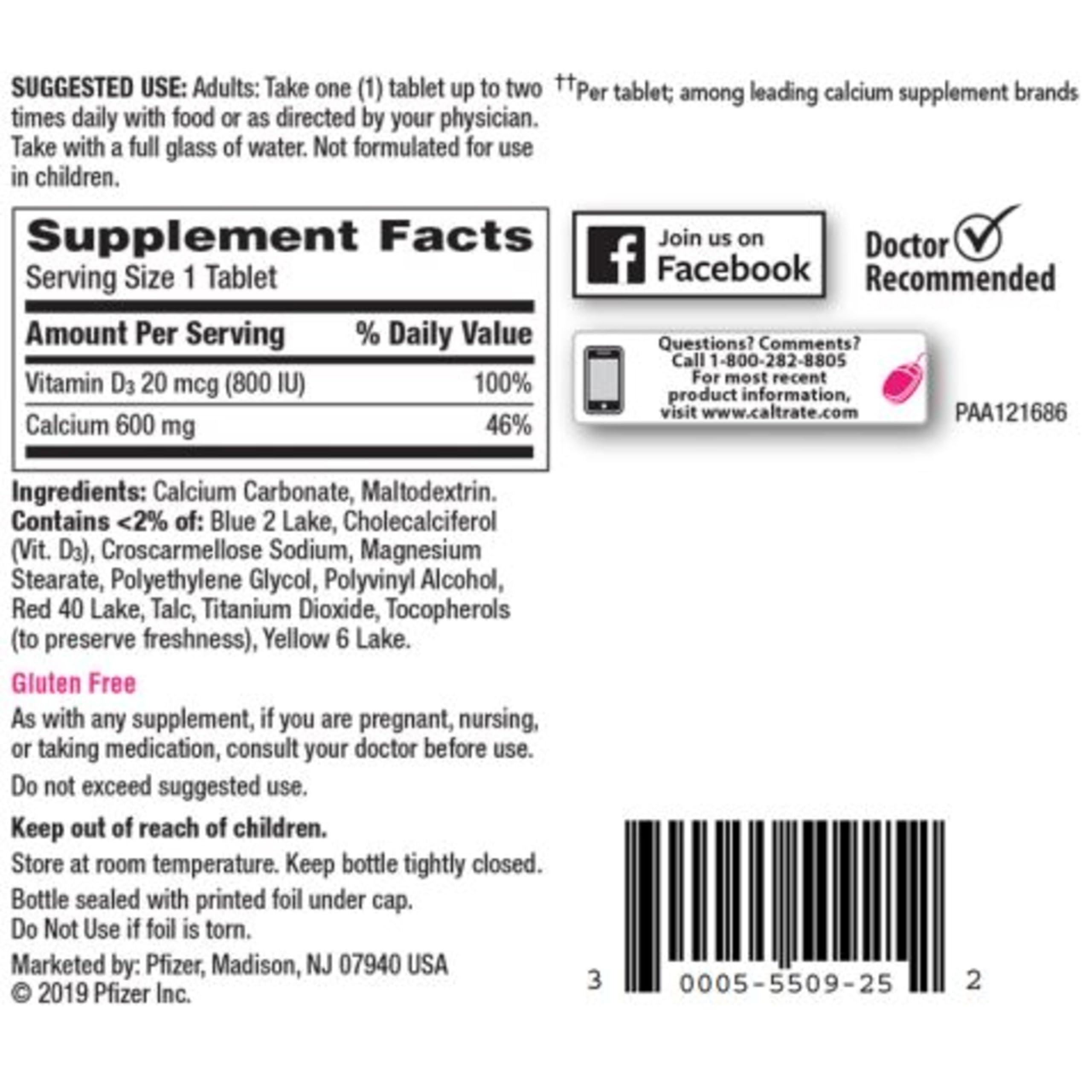 Caltrate 600 Plus D3 Calcium and Vitamin D Supplement Tablets, Bone Health Supplements for Adults - 200 Count - Image 8