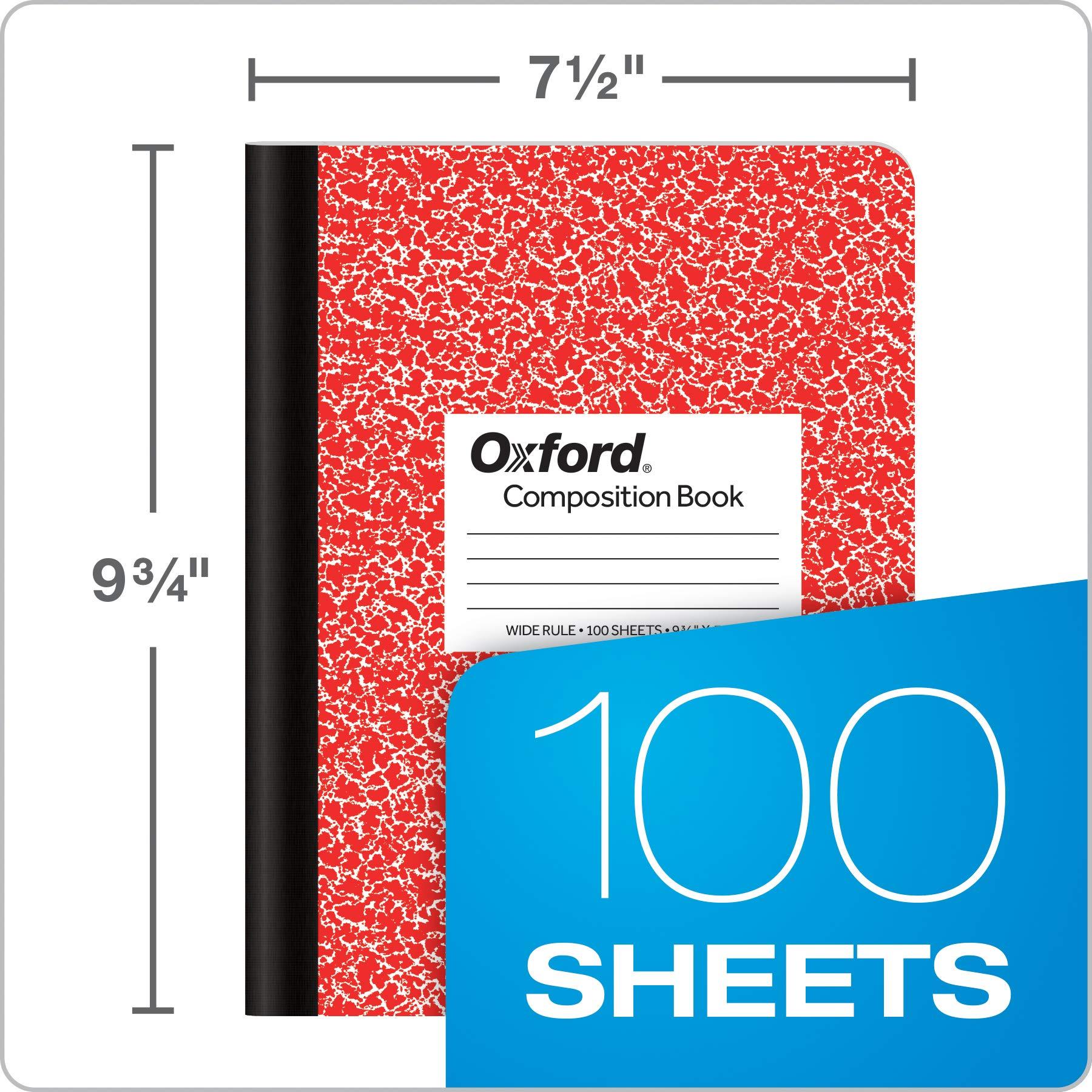 Oxford Composition Notebook 6 Pack, Wide Ruled Paper, 9-3/4 x 7-1/2 Inches, 100 Sheets, Assorted Marble Covers, 2 Each: Blue, Green, Red (63762) - Image 2