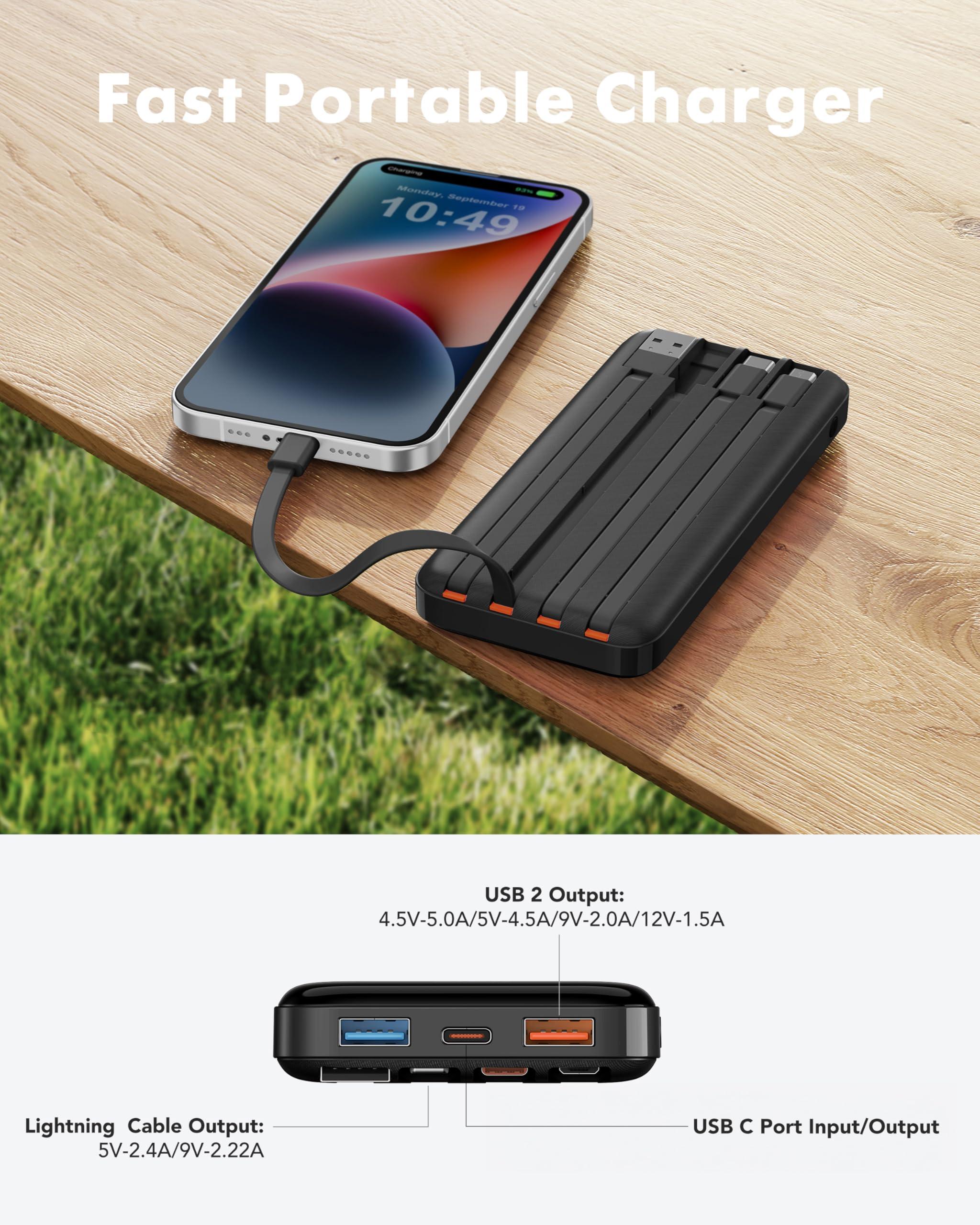 charmast 20000mAh Portable Charger with 4 Built-in Cables & 6 Outputs, 20W Power Bank Fast Charging - USB C External Battery Pack for iPhone 16 15 14, Android, iPad, Tablet & More (Travel Essential) - Image 8
