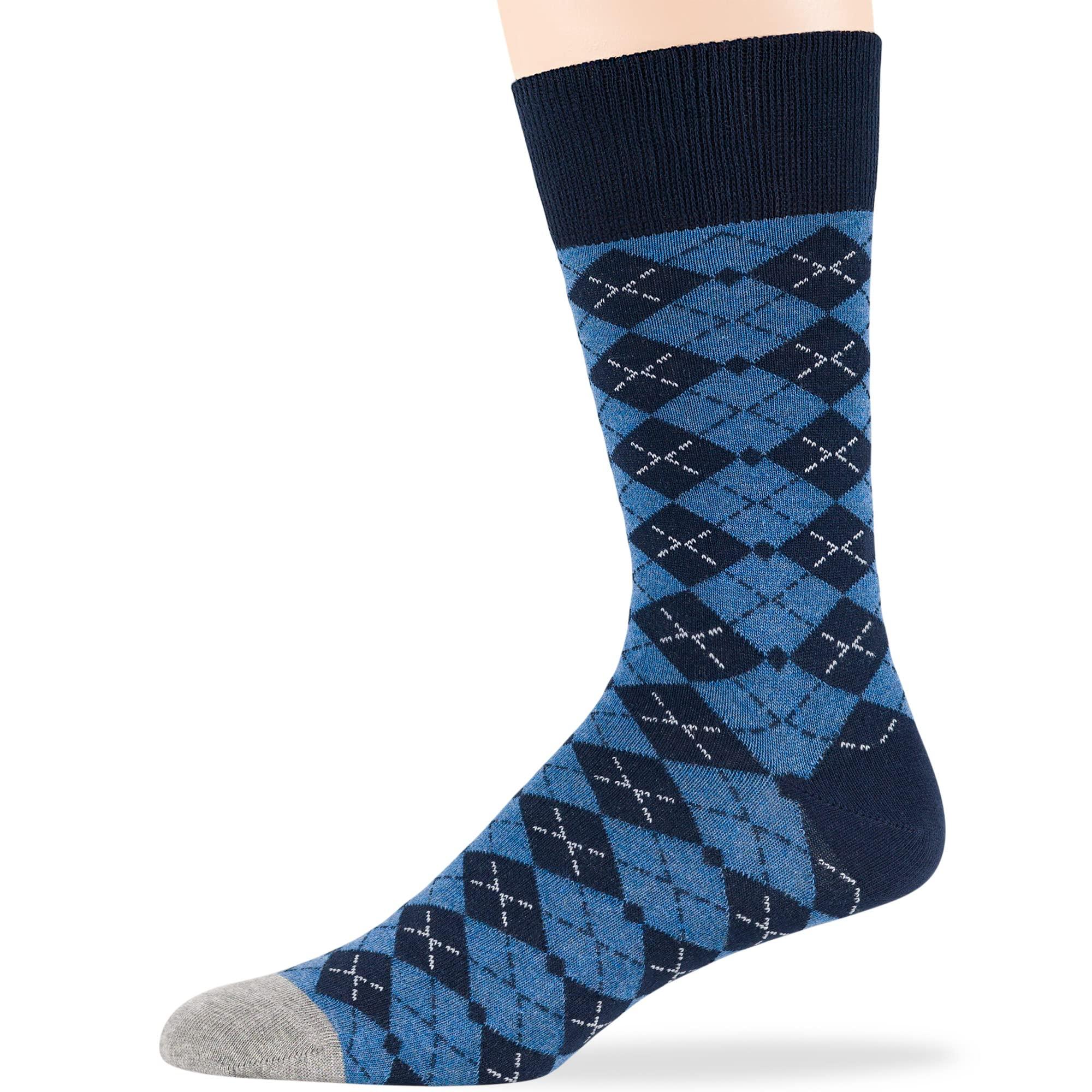 7Bigstars Men's Cotton Dress Crew Socks -6 pack-Argyle Stripes Dots-Large-Brown Blue Black Khaki Beige - Image 8