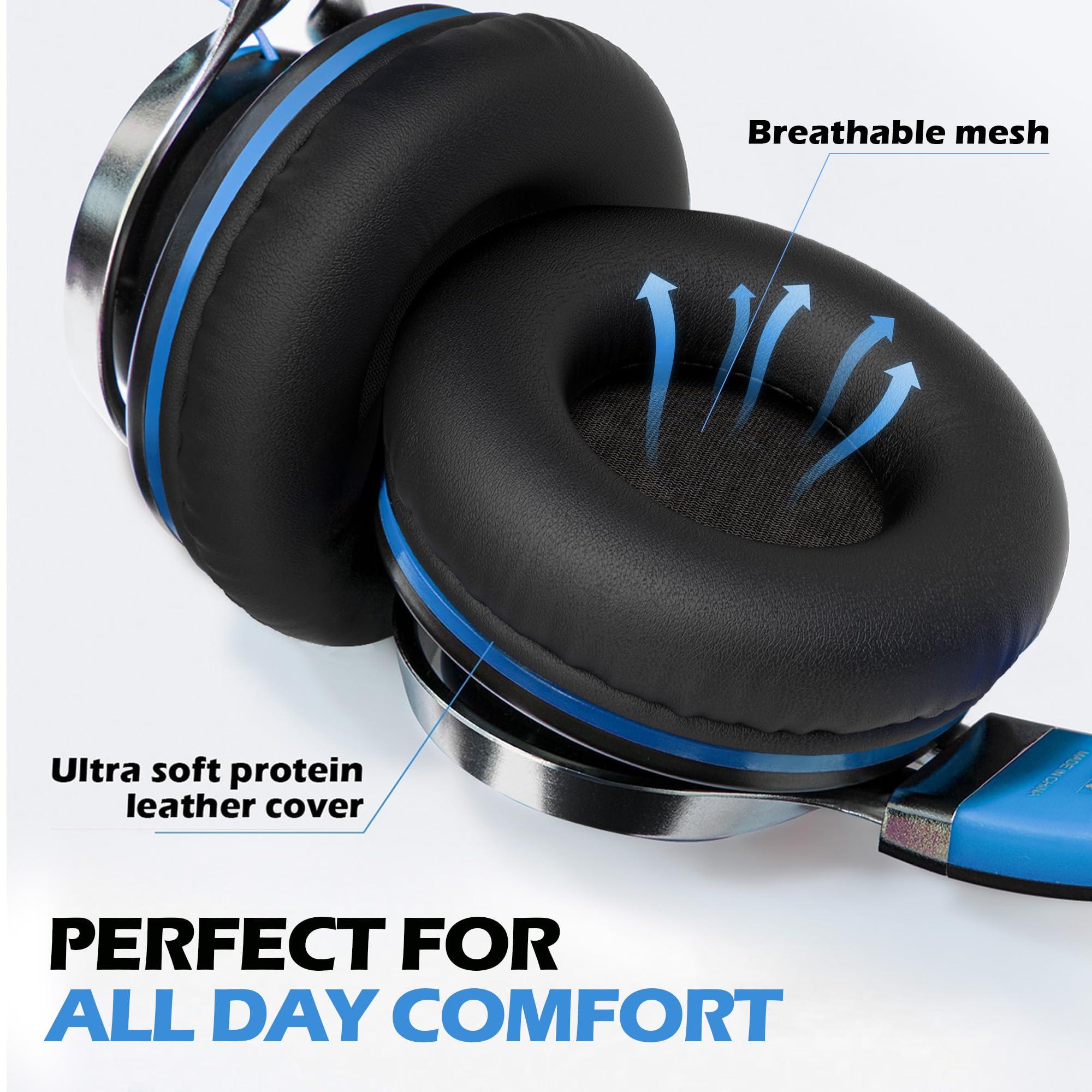 AILIHEN C8 Headphones Wired, On-Ear Kids Headphones with Microphone and Volume Control Foldable Corded Stereo 3.5mm Headset for School Teens Smartphones Chromebook Laptop Tablets Travel (Black Blue) - Image 3