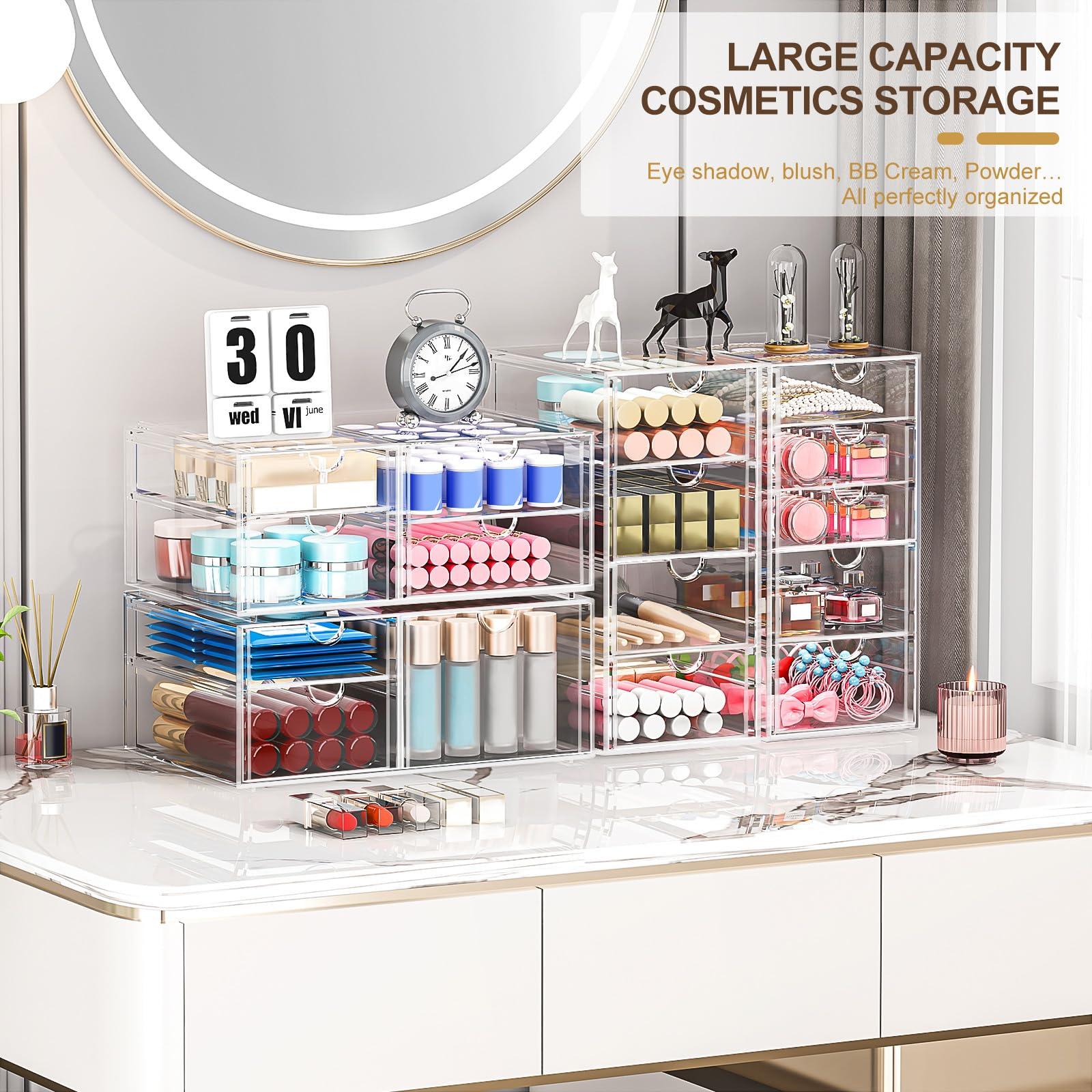 caktraie Makeup Organizer Storage With 16 Drawers, 4 Pcs Desktop Office Supplies, Desk Organizers, Clear Accessories, Dustproof Drawer and for Make Up, Jewelry, Pen, Stationary - Image 3