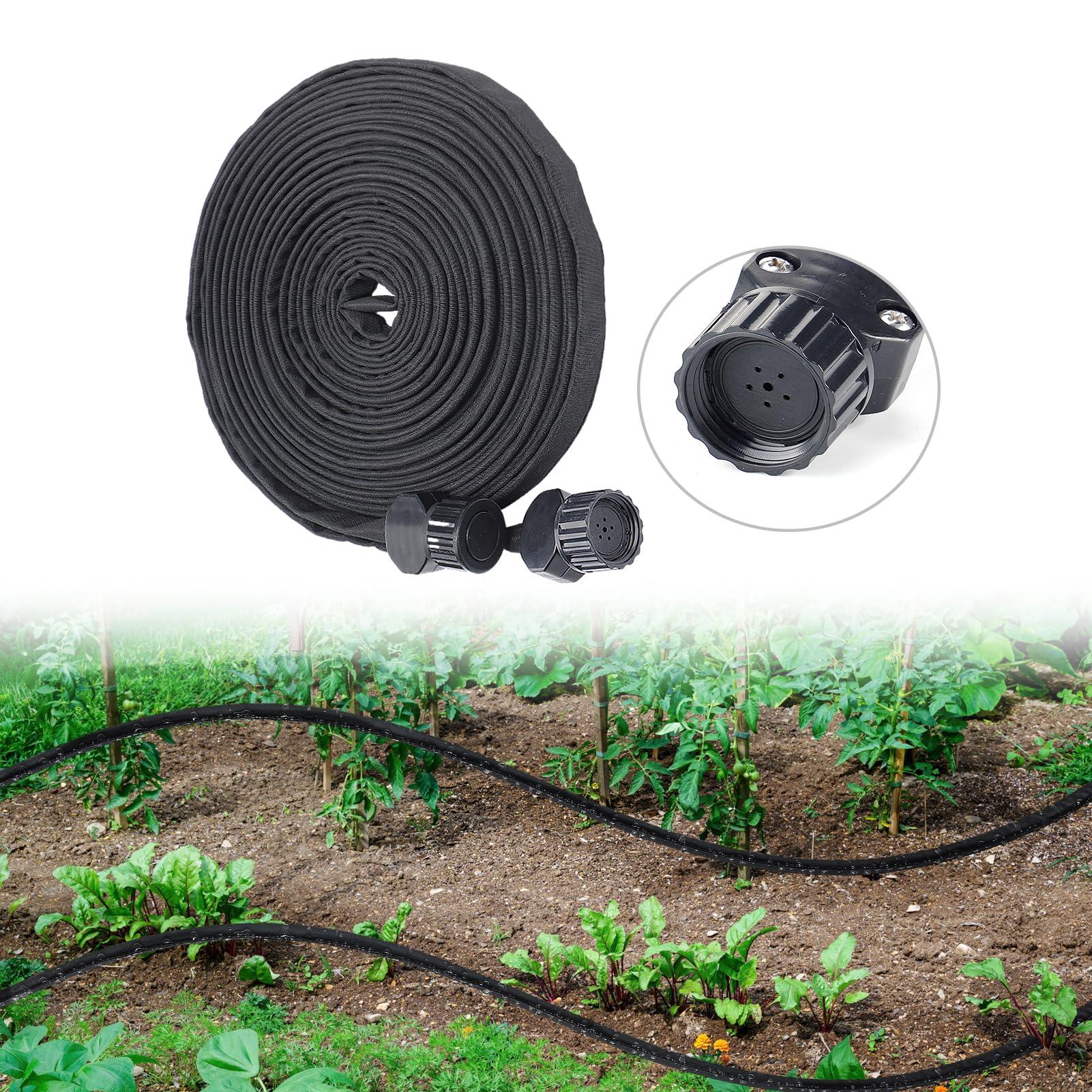 Soaker Hose 75FT for Garden Beds - 3/4" Heavy Duty Double Layer Drip Irrigation Hose, Save 85% Water- Linkable Flat Soaker Hose for Lawn Flower Bed Vegetable Field Effective Watering