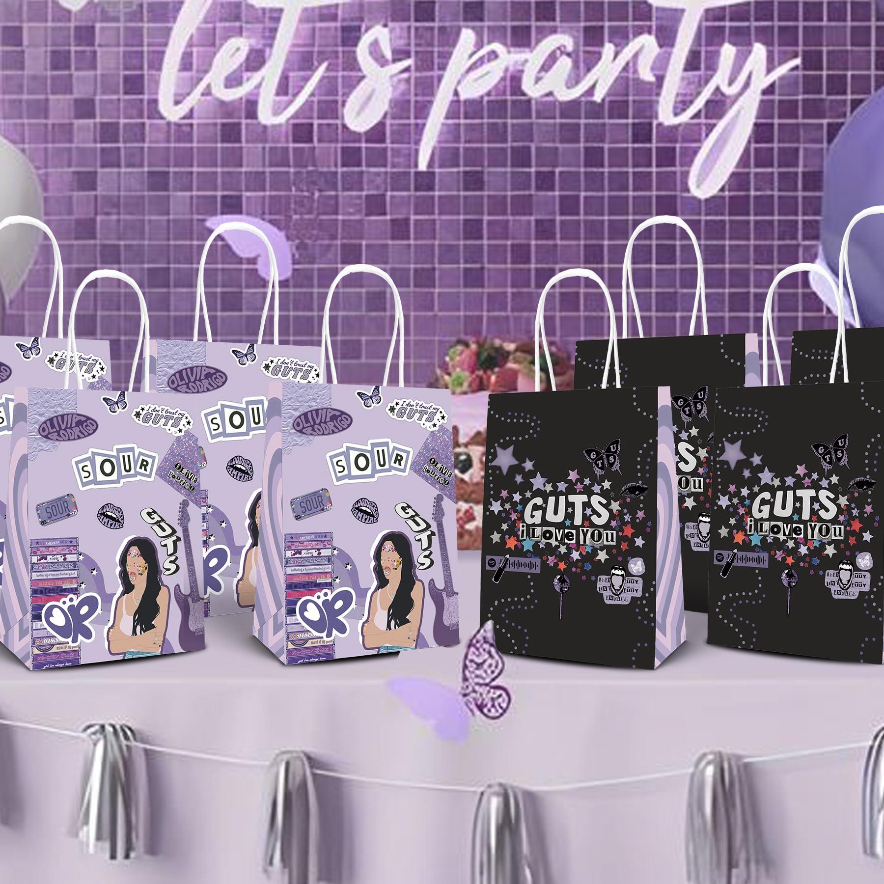 HOMEZZO 16 Pcs Purple Gift Bags, Purple Goodie Treat Bags Butterfly Party Favor Bags for Birthday Party Music Fans Gathering Purple Themed Party - Image 5