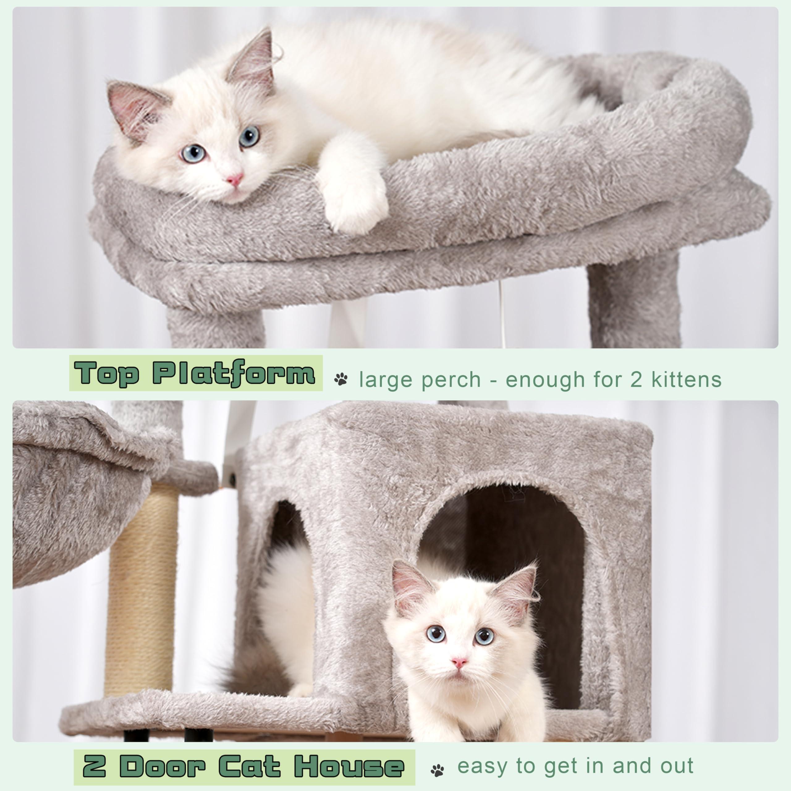 Gitelsnour Cat Tree, Cat Tower for Indoor Cats, 43.3 inch Cat Tree Tower with Sturdy Steel Tube, Cat Hammock, Cat Condo for Small Cats and Kittens, Cat Scratching Post, Light Gray GCT004SW - Image 5