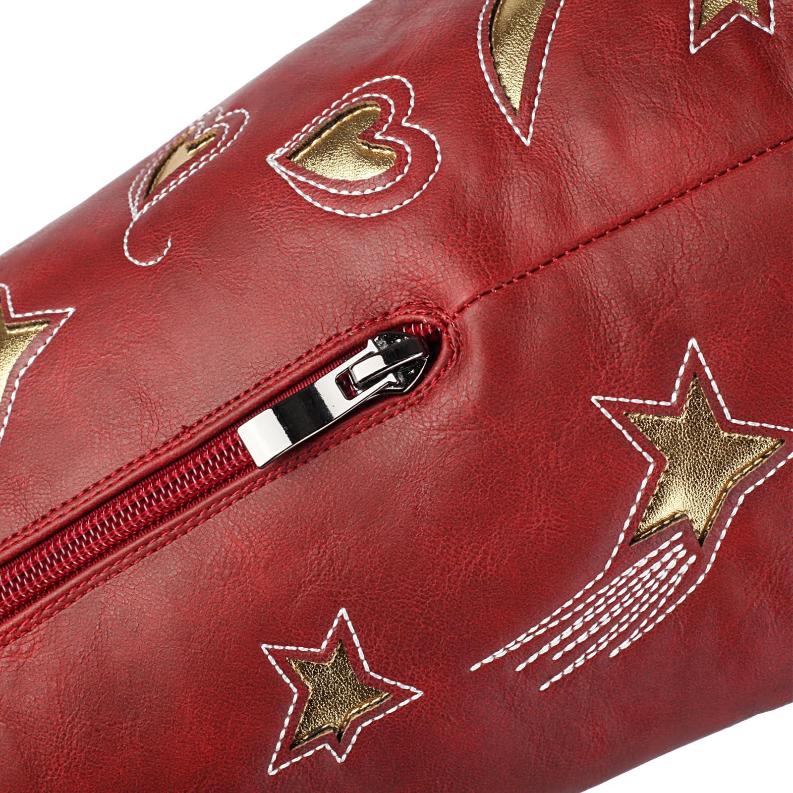 AIWGLESOLE Western Cowboy Boots for Women Knee High, Stars Moon Heart Patterns Low Heel - Image 2