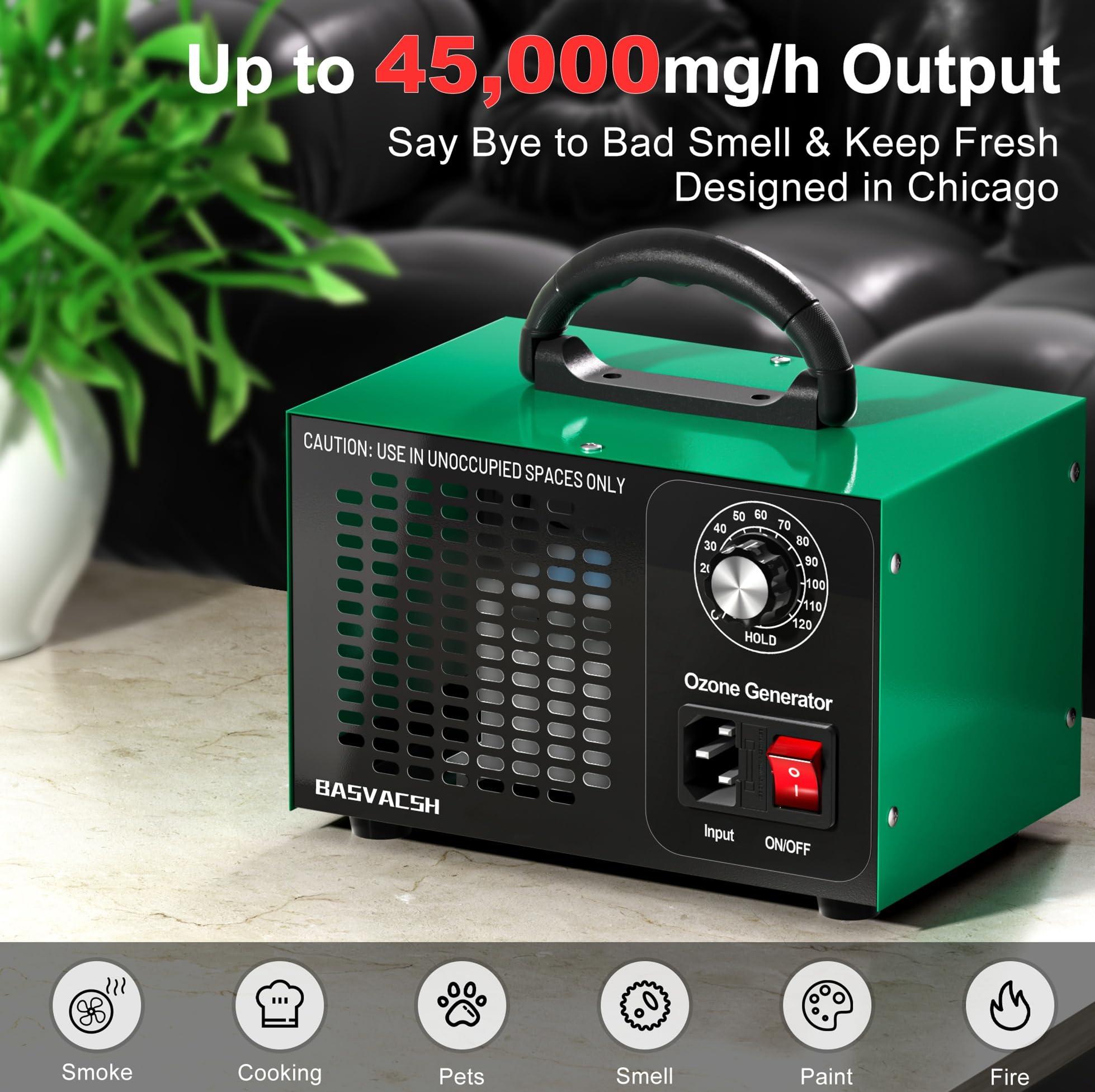 Ozone Generator 45,000mg/h, Industrial/Home O3 Air Purifier Deodorizer for Areas of 2500 Square Feet - High Capacity Ozone Machine Air Ionizer Odor Clean for Rooms, Smoke, Cars, Pets (Green) - Image 2
