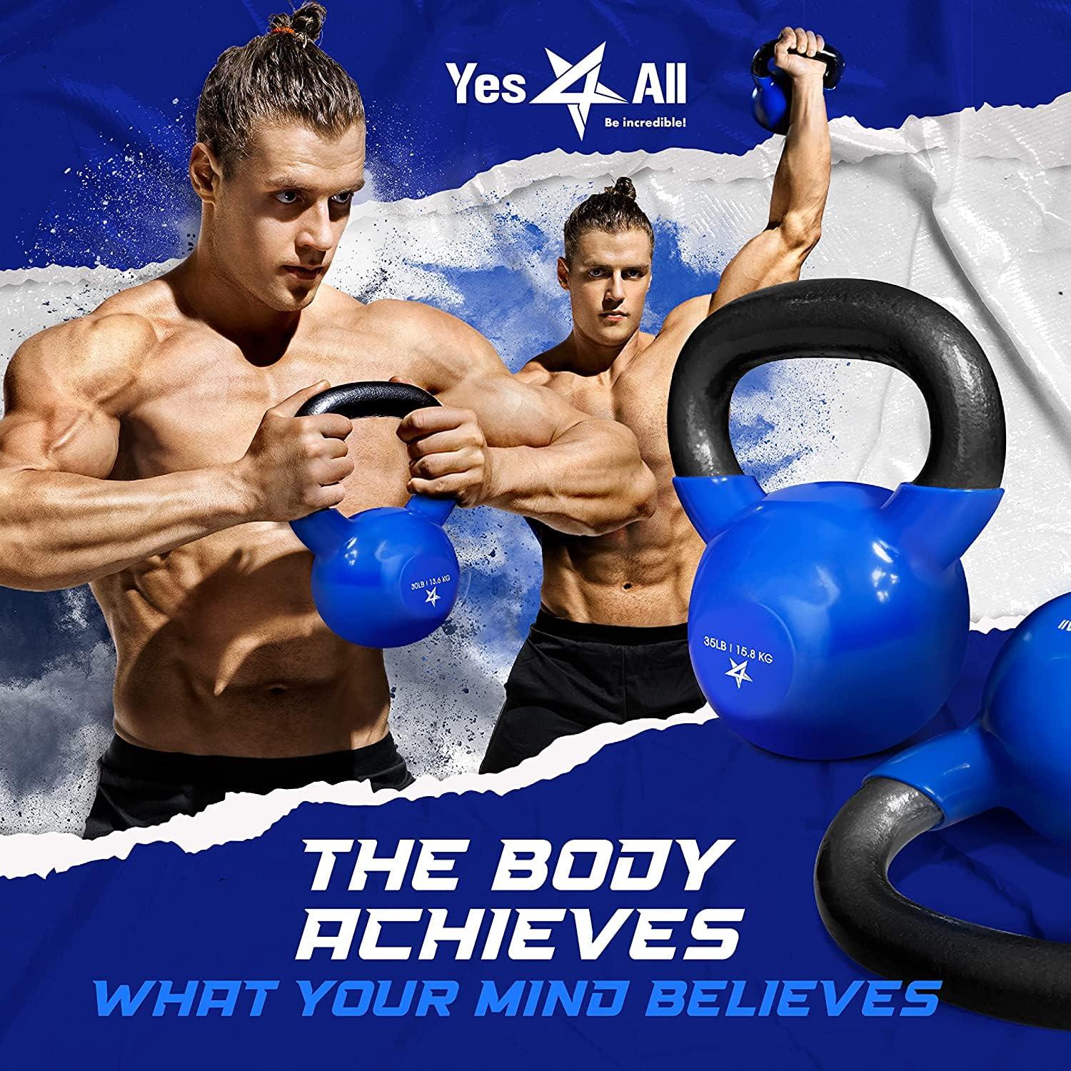 Yes4All 5-65lbs Kettlebells Vinyl Coated Cast Iron for Dumbbell Weights Exercises, Gym, Fitness, Full Body Workout Equipment Push up, Grip and Strength Training - Image 6