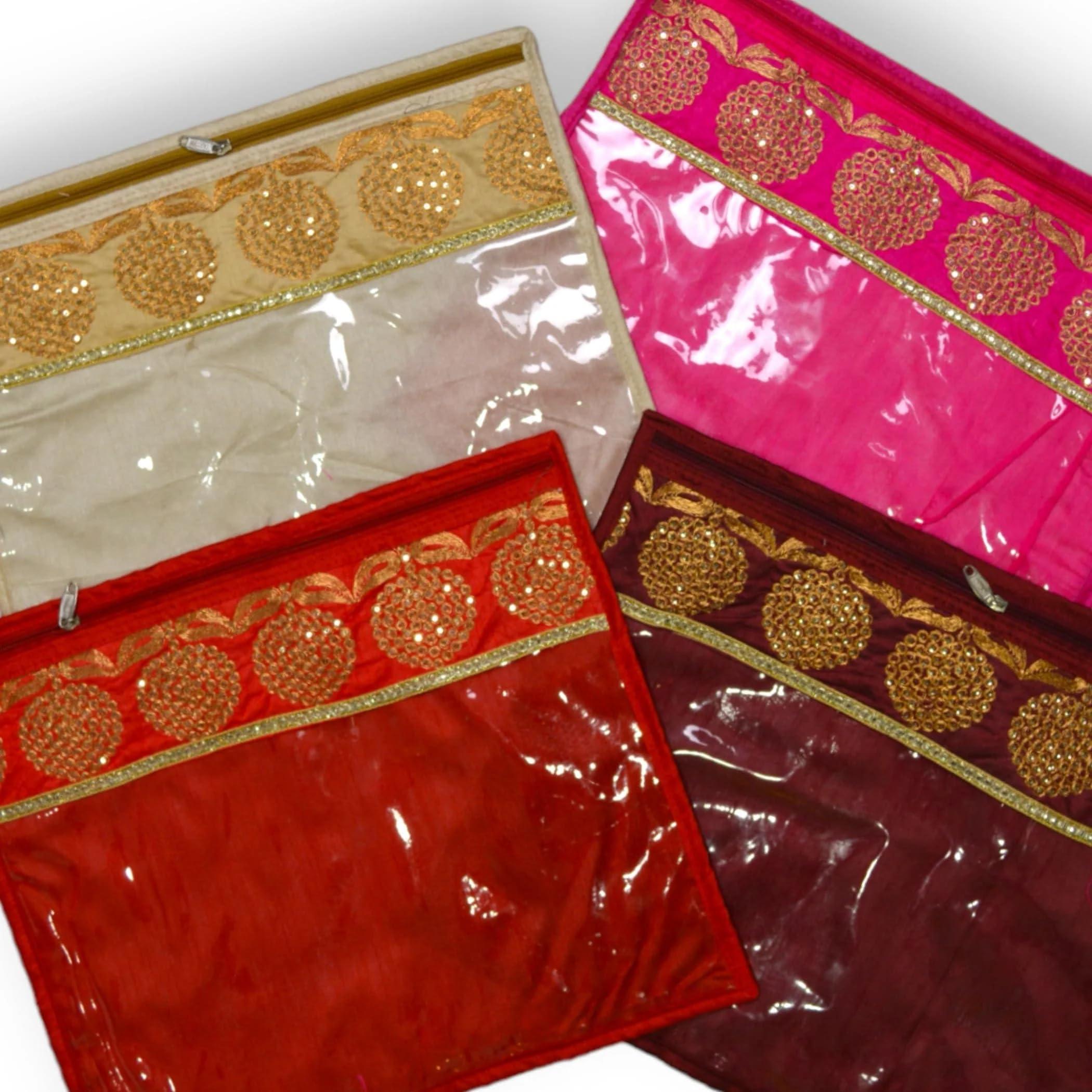 LOVENSPIRE Pack of 4 Assorted Sari Bag with Zipper Closure Transparent Saree Cover Wardrobe Clothes Organiser Sari Storage Bag Indian Wedding Favor Cloth Case Gift Packing - Birthday Anniversary - Image 5