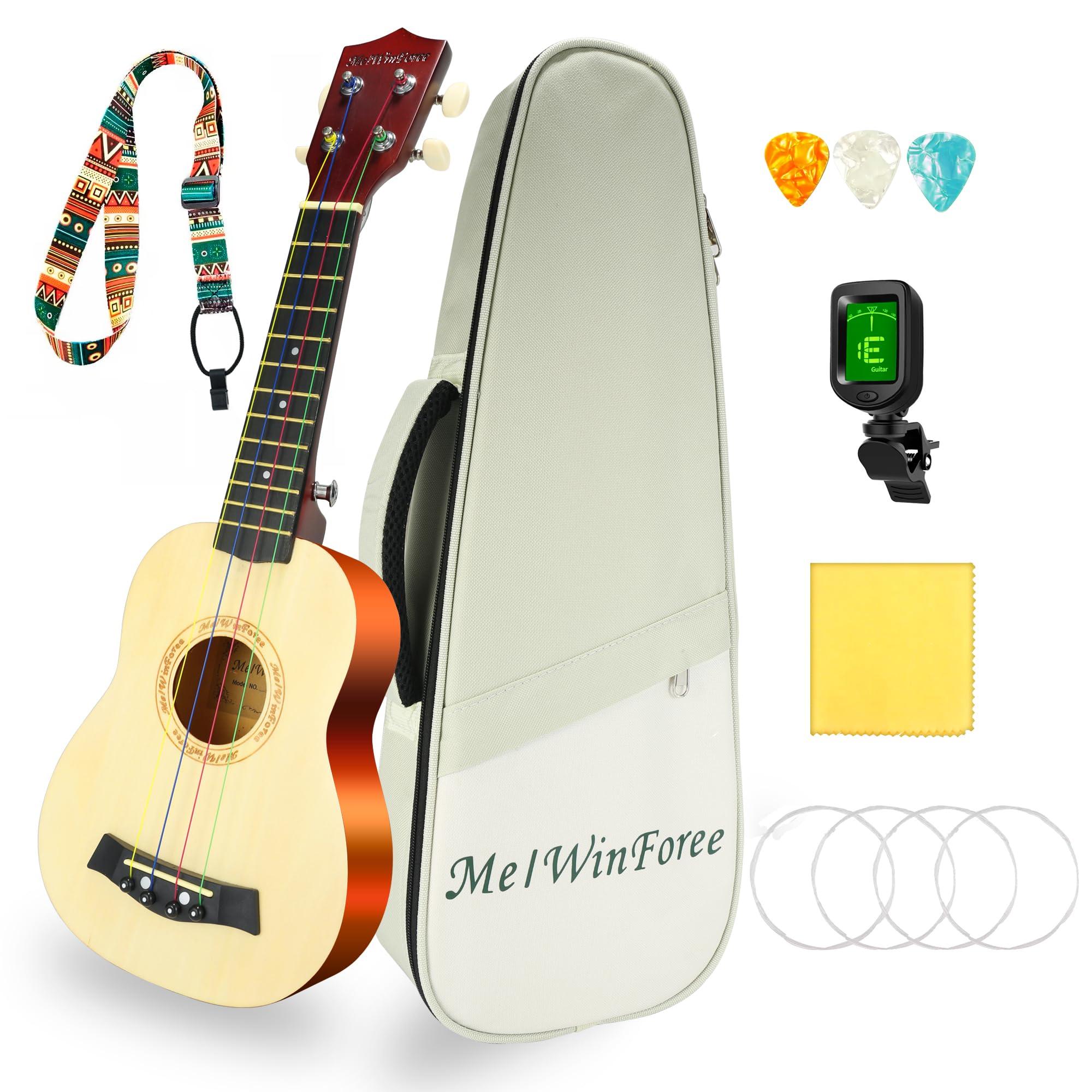 MelWinForee Soprano Ukulele 21 - Beginner Kit for Kids, Complete with Gig Bag, Strap, Tuner, Strings, Picks, Cloth - Ideal for Concerts, Left-Handed Friendly - Perfect Beginner Ukulele - Image 1