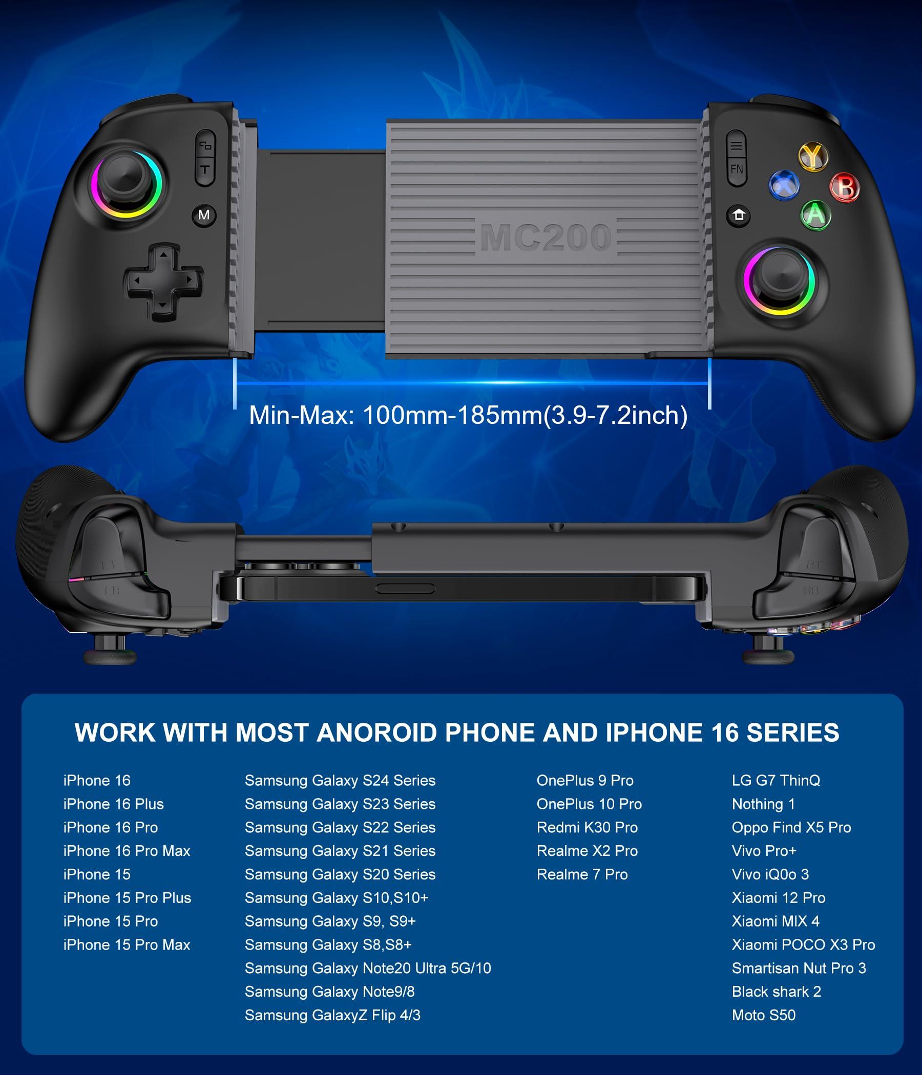 Phone Controller - Mobile Gaming Controller with Hall Effect Joysticks & Triggers,Cool Dynamic Light - No Dead Zone,800mAh Battery,Retractable Phone Case Support, Controller for iphone and Android - Image 6