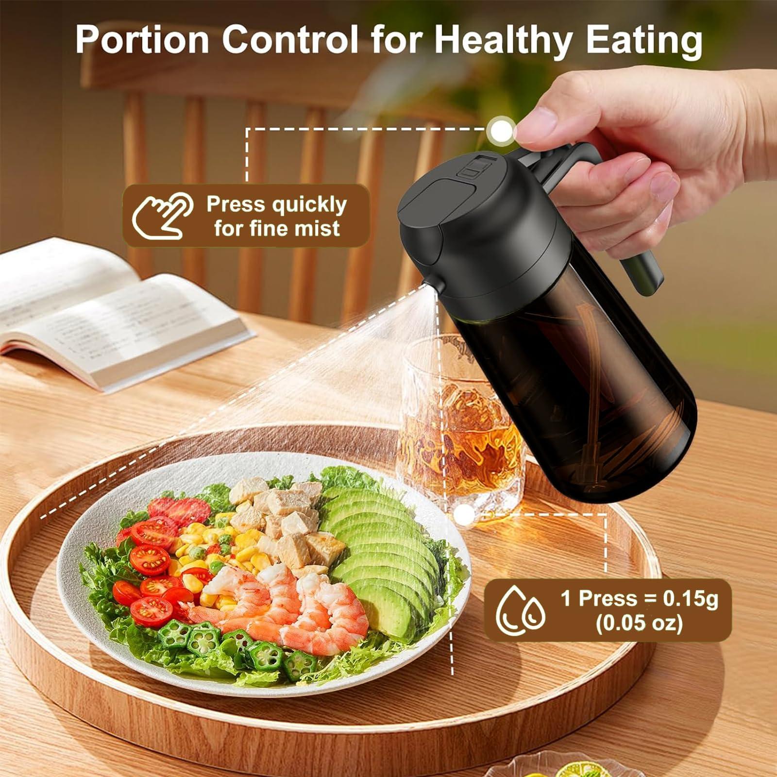 LAKUMIQI 2-in-1 Glass Oil Dispenser & Sprayer - 16oz/470ml Leakproof Olive Oil Sprayer Bottle for Cooking, Air Fryer, BBQ, Baking, Salad (Black) - Image 3