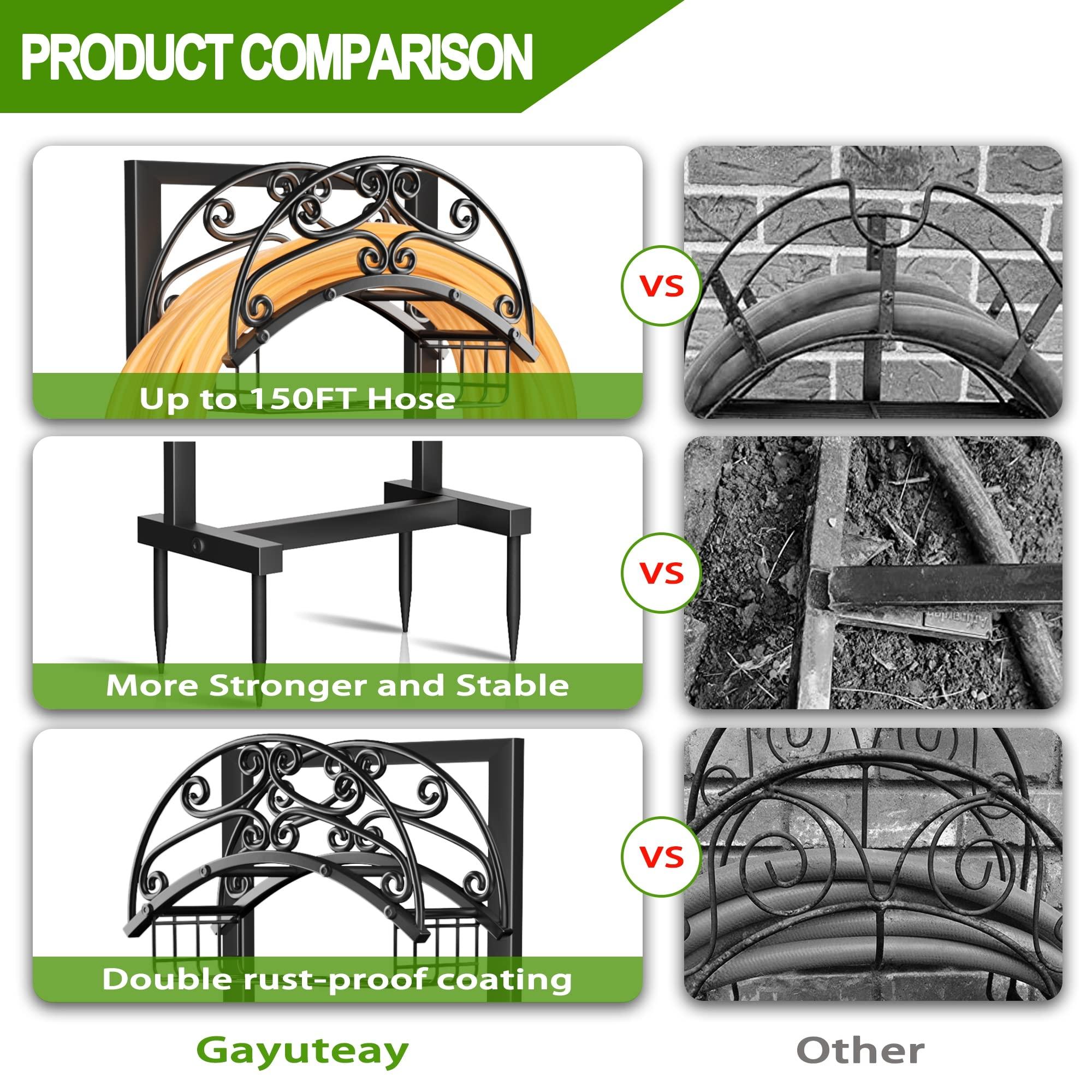 Gayuteay Garden Hose Holder - Upgraded Water Hose Holder Holds 151-feet Hose, Heavy Duty Metal Hose Stand Sturdy Freestanding Hose Hanger, Detachable Garden Hose Storage Rack for Outside Yard Lawn - Image 5