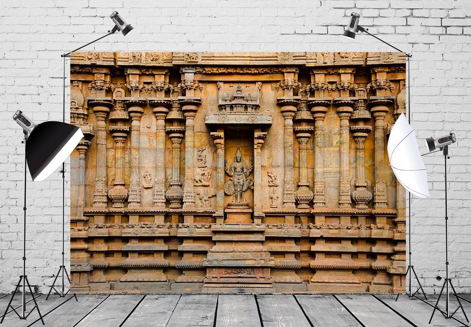 BELECO 7x5ft Fabric Indian Hindu Temple Backdrop Carved Idol on The Wall of Brihadishvara Temple, Thanjavur Background Hinduism Religion Background Indian Landmark Travel Photo Studio Props Wallpaper - Image 2