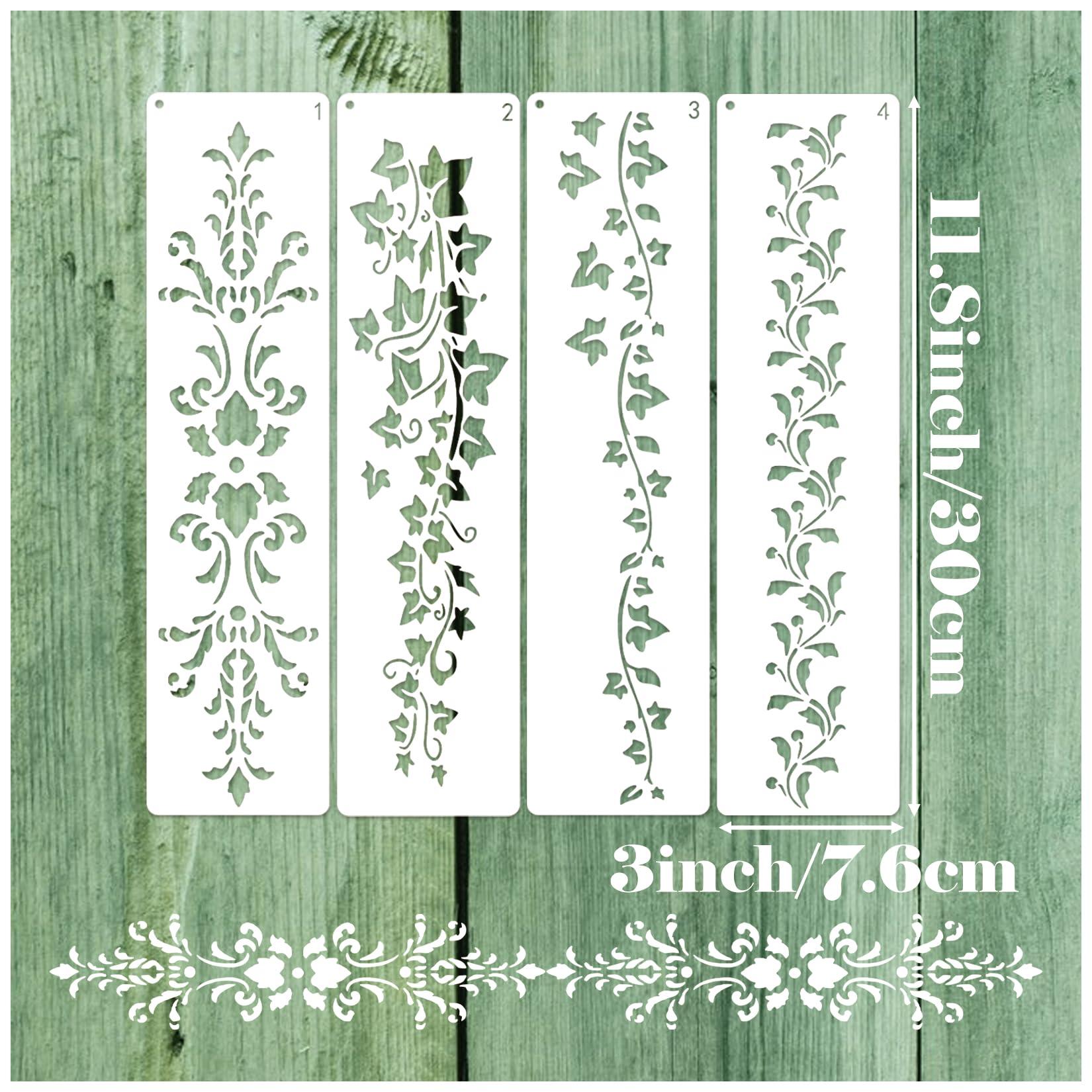 Large Border Flower Stencils for Painting Floral Leaf Stencil Dragon Vine Background Template Paint Stencils for Painting on Wood Burning Art Craft Canvas Furniture Wall (edge14) - Image 7