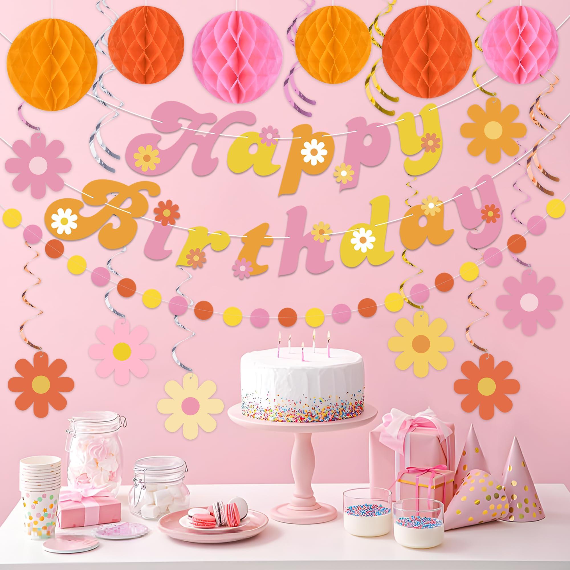 Daisy Groovy Party Decoration Boho Happy Birthday Banner Hanging Swirls and Honeycomb Ball Daisy Flower Paper Hanging Streamers for Boho Hippie Retro Birthday Party Supplies - Image 7