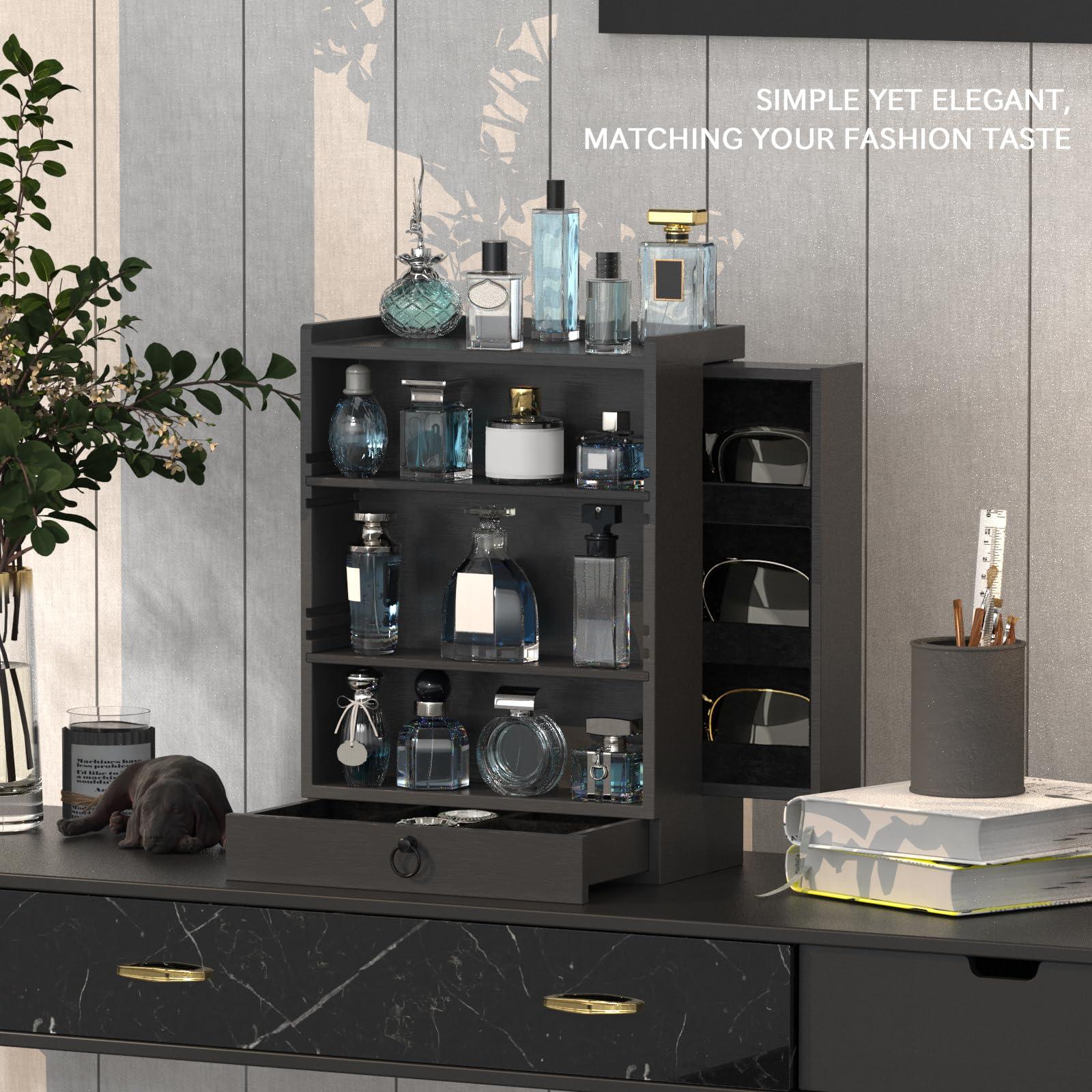 upcessory Cologne Organizer for Men, 4-Storey Vertical Wood Perfume Stand, Large Cologne Display Shelf with Felt Lining Drawer and 2 Hidden Compartments, A Great Gift for Men - Image 7