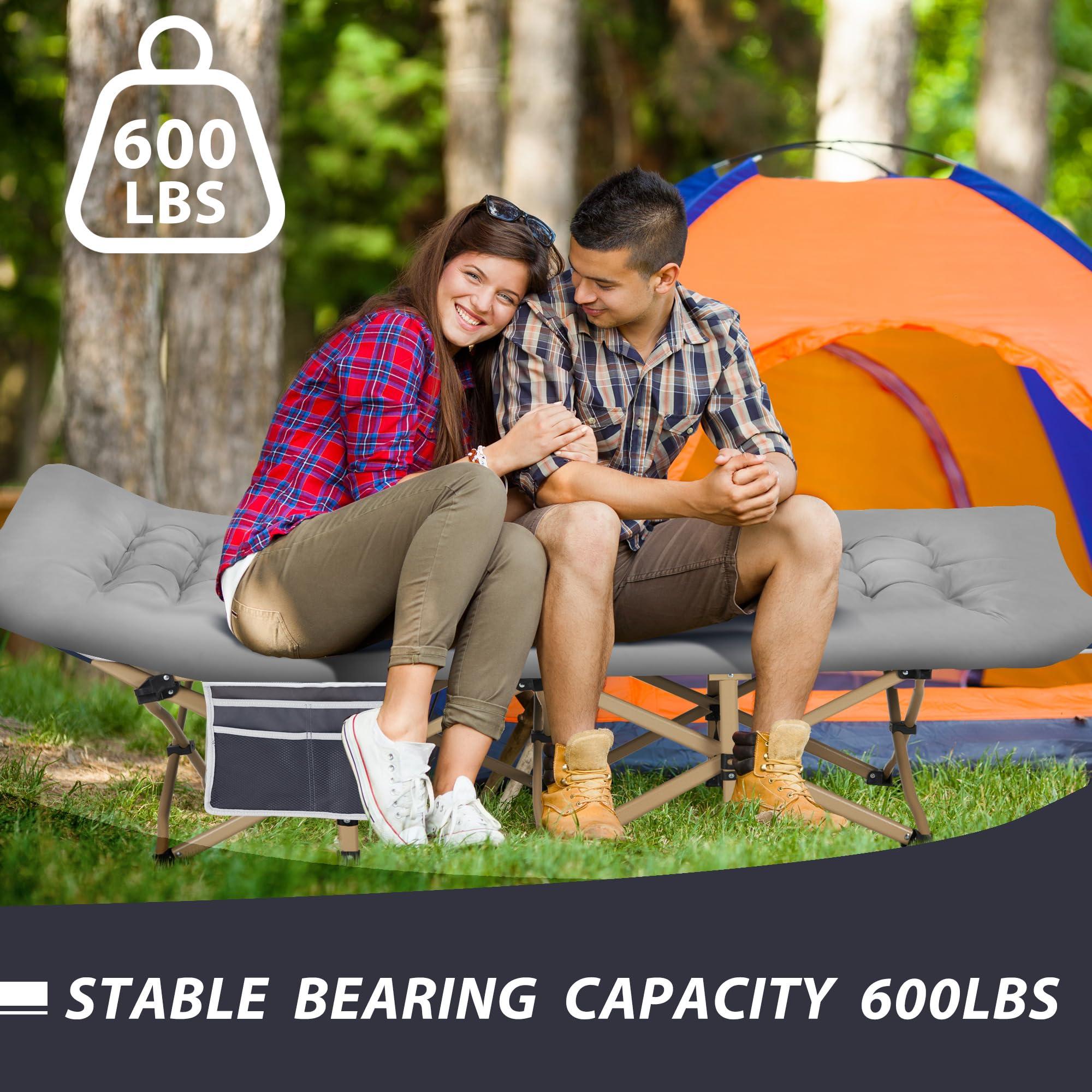Candockway Folding Camping Cot for Sleeping, Portable Cots for Adults, Heavy Duty Cot Bed 550LBS(Max Load), Extra Wider Cots with Large Pocket for Outdoor, Office, Beach - Image 2