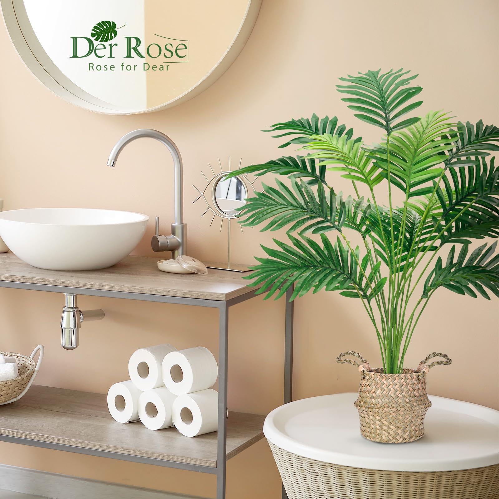 Der Rose Fake Palm Tree 28Inch Large Fake Potted Faux Areca Palm Plant with Hand-Woven Baskets with Handles for Indoor Outdoor Home Office Porch Balcony Bedroom Decor - Image 7