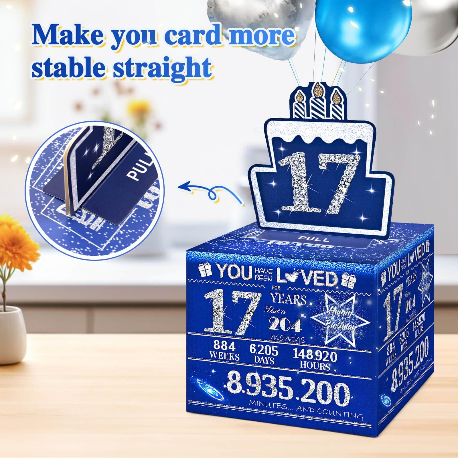 TOYEISHI 17 Happy Birthday Money Box for Cash Gift, 17th Birthday Decorations for Boys and Girls, Gifts for 17 Year Old Boy, Boy Gift Ideas, Cool Things for Teen -Blue with 100PCS Bags - Image 4