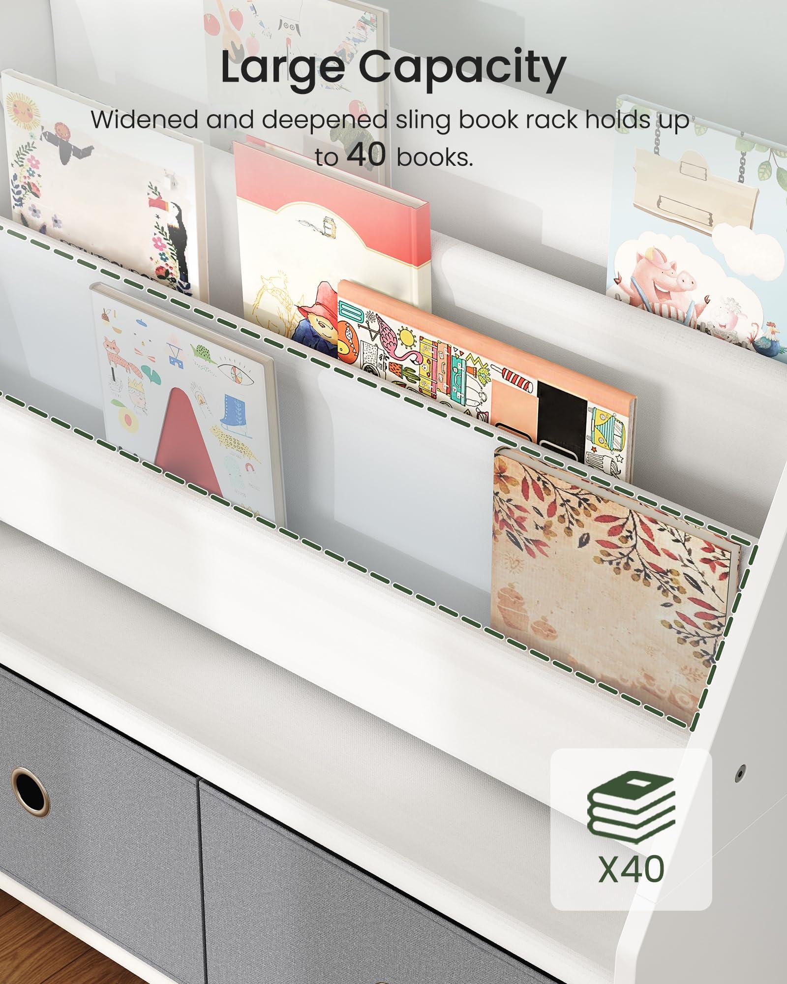 CHOEZON Kids Bookshelf and Toy Storage, 4 Tier Large Capacity Kids Book Rack, Sling Kids Bookcase, for Kids Room, Nursery, Playroom, White and Gray MCW06WT - Image 5