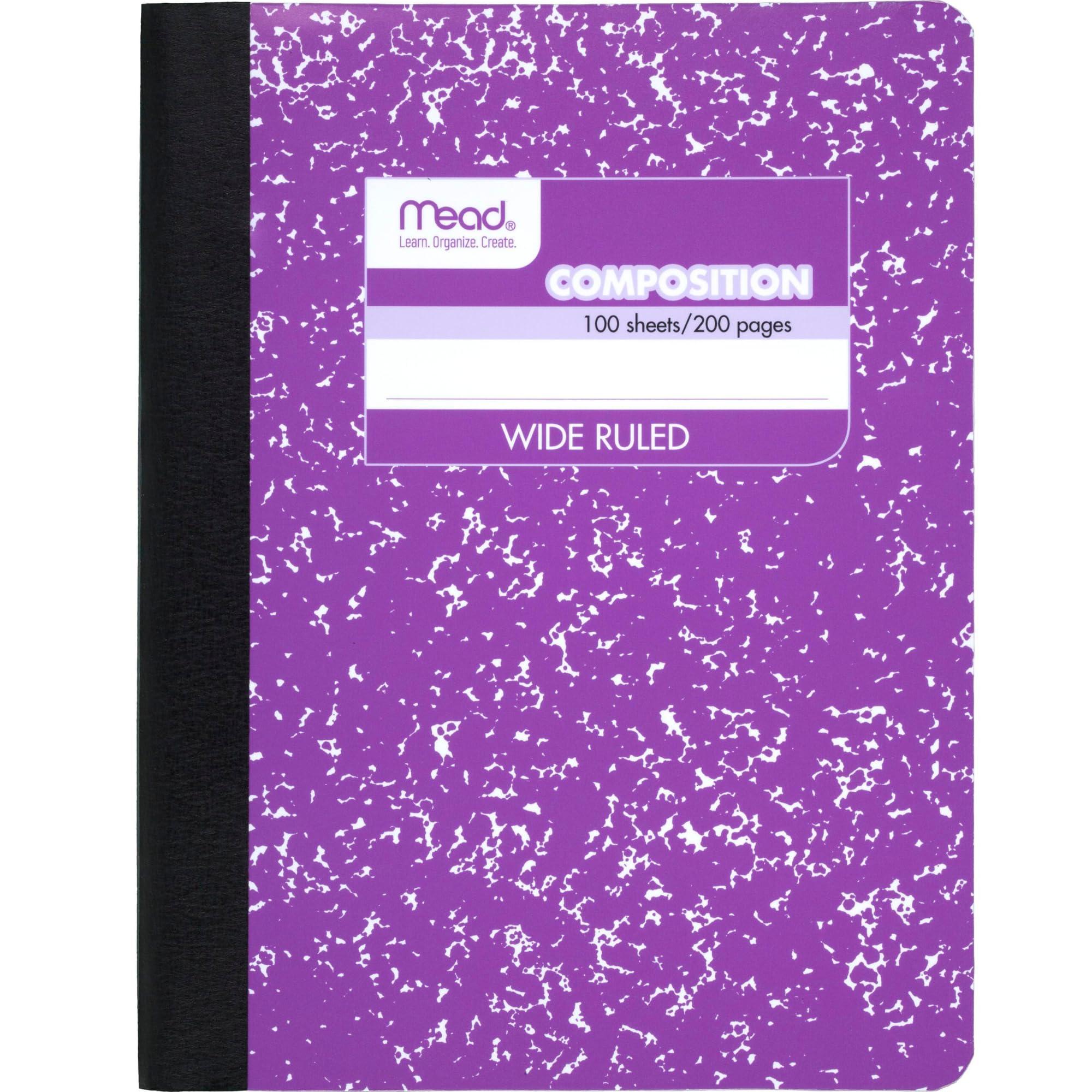 Mead Composition, Wide Ruled Comp Book, Writing Journal Notebook with Lined Paper, Home School Supplies for College Students & K-12, 9-3/4" x 7-1/2", 100 Sheets, Black Marble (09910) - Image 3