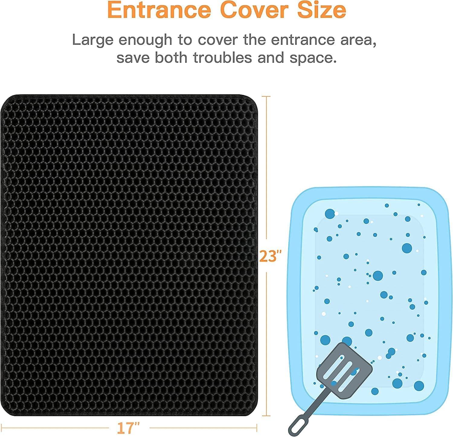 Cat Litter Mat 23"X17" Litter Box Mat, EVA Honeycomb Double Layer Design, Urine & Waterproof, Scatter Control Kitty Litter Mat, Less Waste, Easier To Clean,Washable, Black - Image 2
