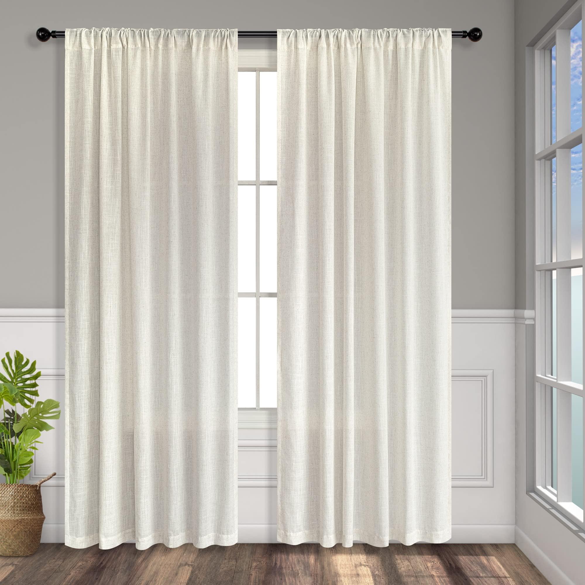 Natural Linen Back Tab Curtains 84 Inch Length for Living Room 2 Panel Pocket Drape Light Filtering Semi Sheer Neutral Country Rustic Farmhouse Boho Curtain Bedroom Muslin Look Ivory Cream Colored - Image 8