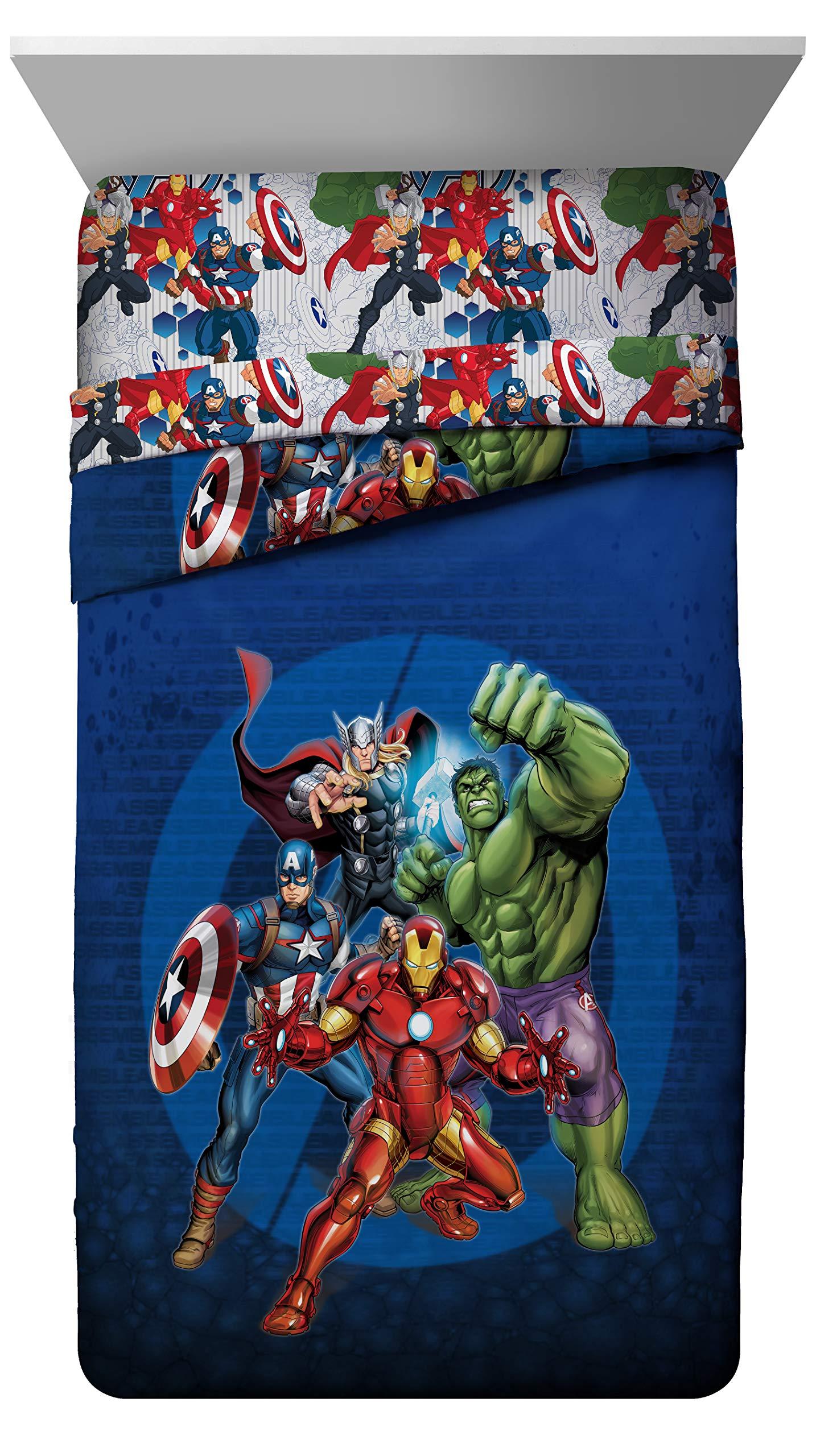 Marvel Avengers Blue Circle 5 Piece Full Bed Set - Includes Reversible Comforter & Sheet Set - Bedding Features Captain America & Iron Man - Fade Resistant Microfiber (Official Marvel Product) - Image 3
