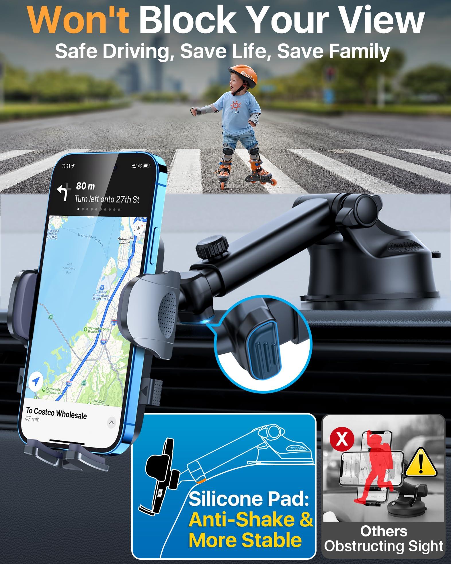 2025 Ultimate Car Phone Mount【98+LBS Strongest Suction & Military-Grade】【Patent & Safety Certs】 Cell Phone Holder Truck Stand for Dashboard Windshield Vent for iPhone 16 Pro Max Samsung (Black) - Image 5
