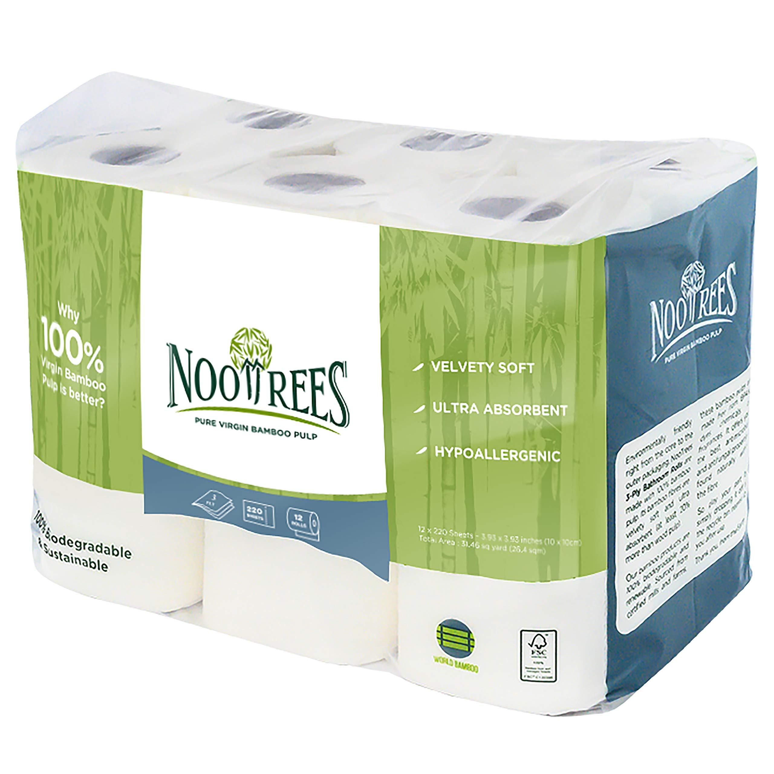 NooTrees Bamboo Toilet Tissue, Tree Free, 100% Biodegradable, Sustainable, Renewable and FSC Certified 3-ply Toilet Paper, 220 Sheets, 12 Rolls, Pack of 1 - Image 3