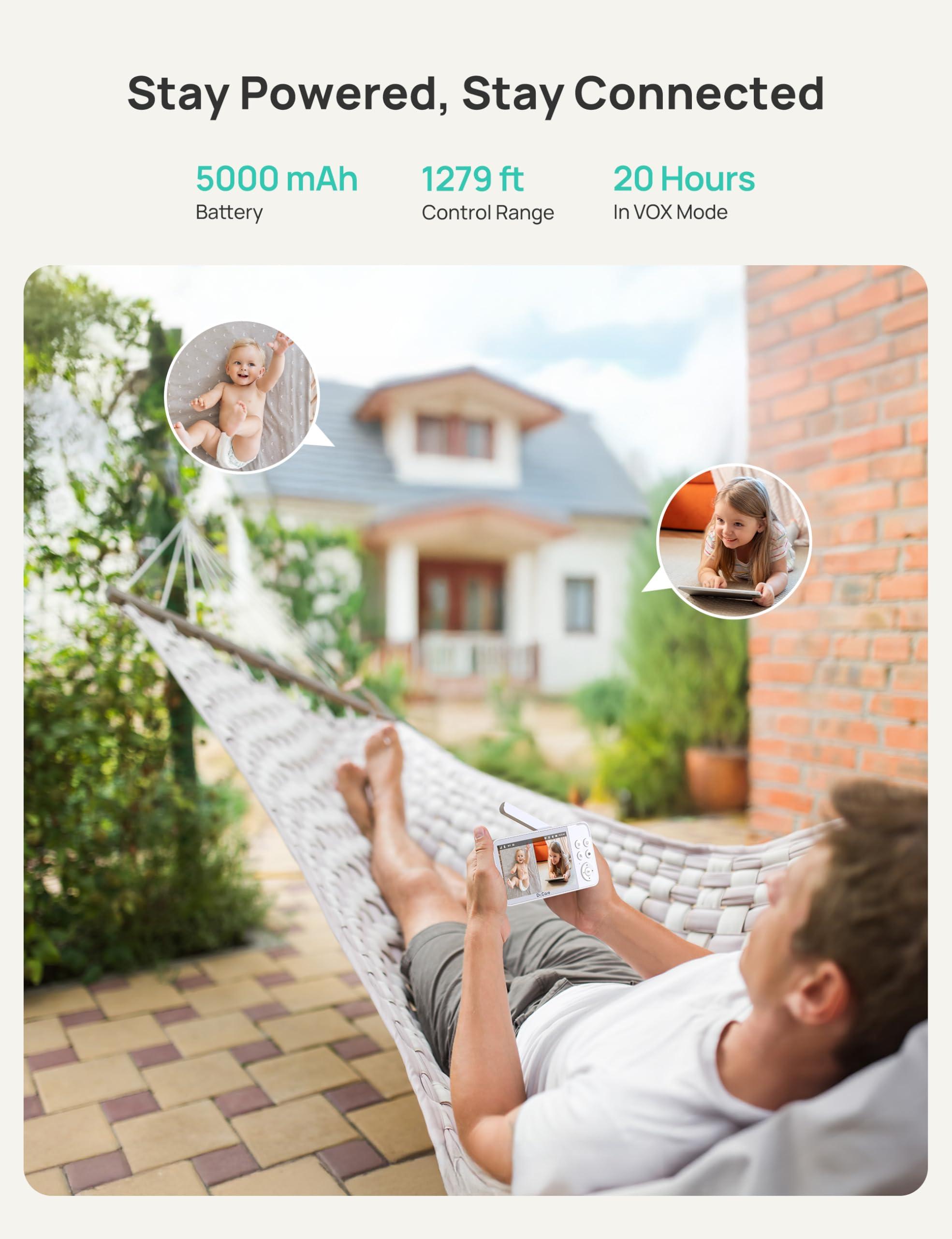 Dr.Care VistaView Smart WiFi Baby Monitor - 5” 1080P Split Screen & 2K Camera App Control, Cry & Motion Alerts, HD Night Vision, 5000mAh Battery, 2-Way Talk, Multi-User, Triple Security, 1279ft Range - Image 9