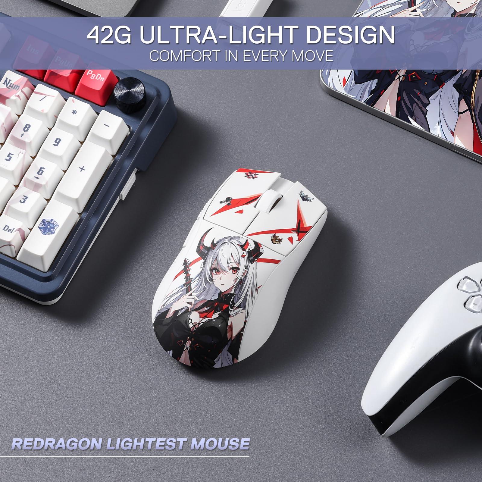 Redragon M916AK PRO 3-Mode Anime Gaming Mouse, 42G Ultra-Light 26K DPI Gaming Mouse w/Ergonomic Natural Grip Build, Full Programmable Buttons, Software Supports DIY Keybinds & DPI - Image 4
