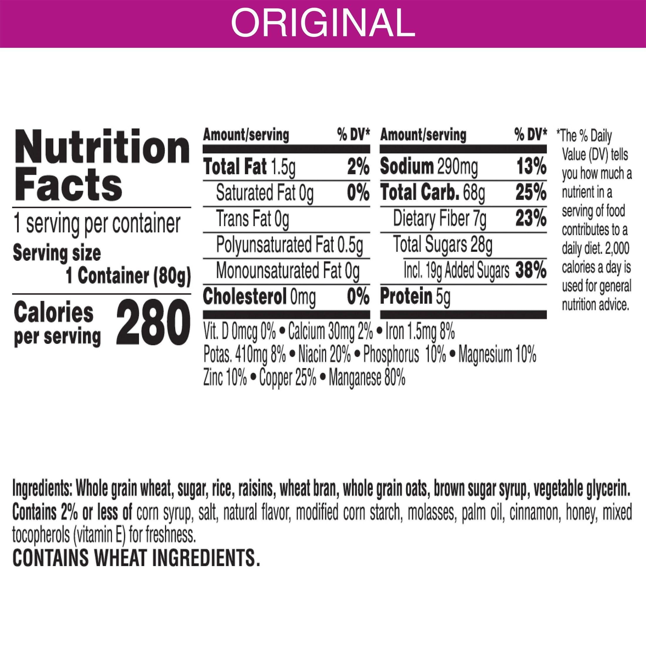Kellogg's Raisin Bran Crunch Breakfast Cereal Cups, Fiber Cereal, Made with Real Fruit, Original, 33.6oz Case (12 Cups) - Image 2