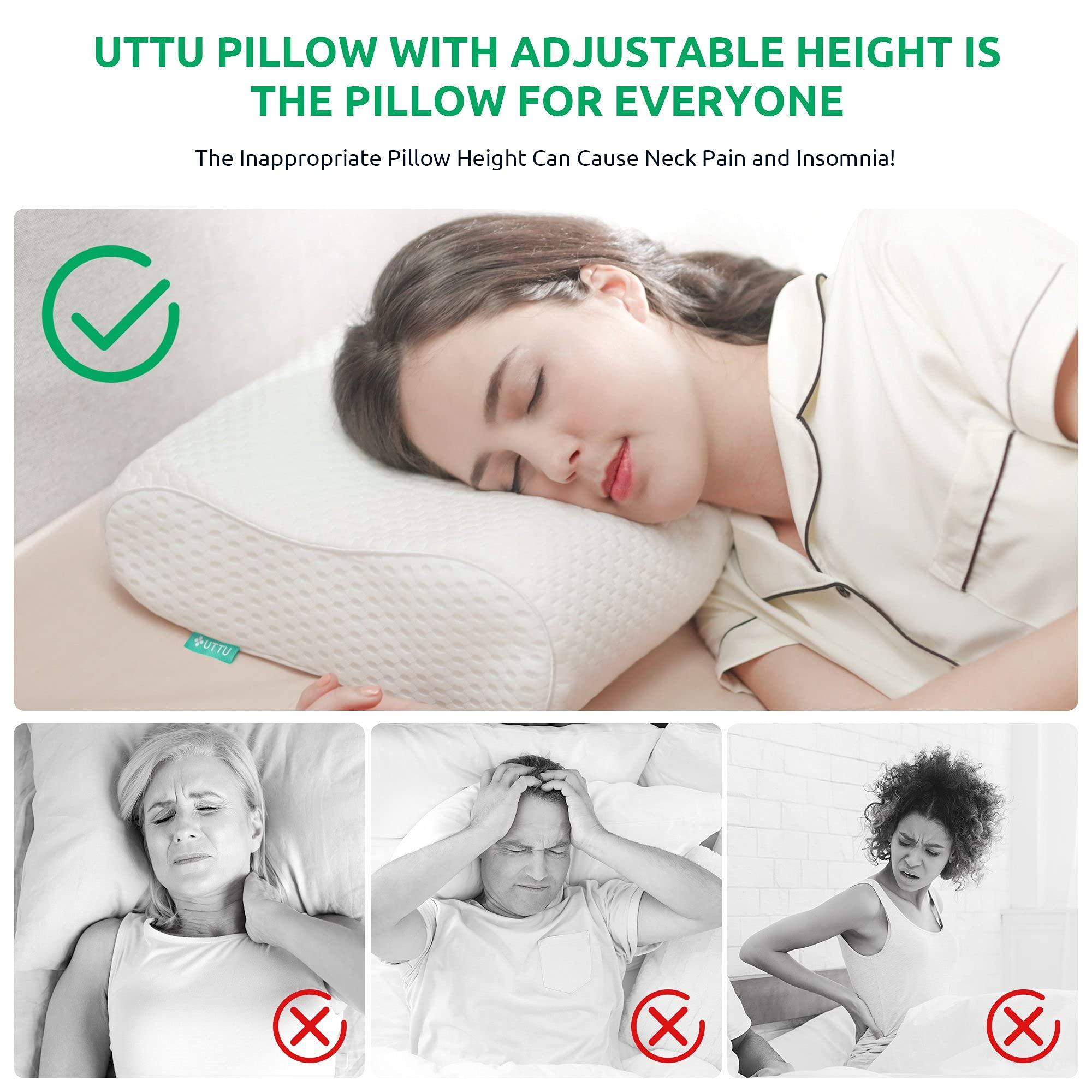 UTTU Cervical Pillow for Neck Strain Relief, Memory Foam Neck Pillow for Sleeping, Adjustable Orthopedic Sandwich Pillow, Contour Cooling for Side Back Stomach Sleeper, Queen(23.6"×14"×4.7"/3.9") - Image 2