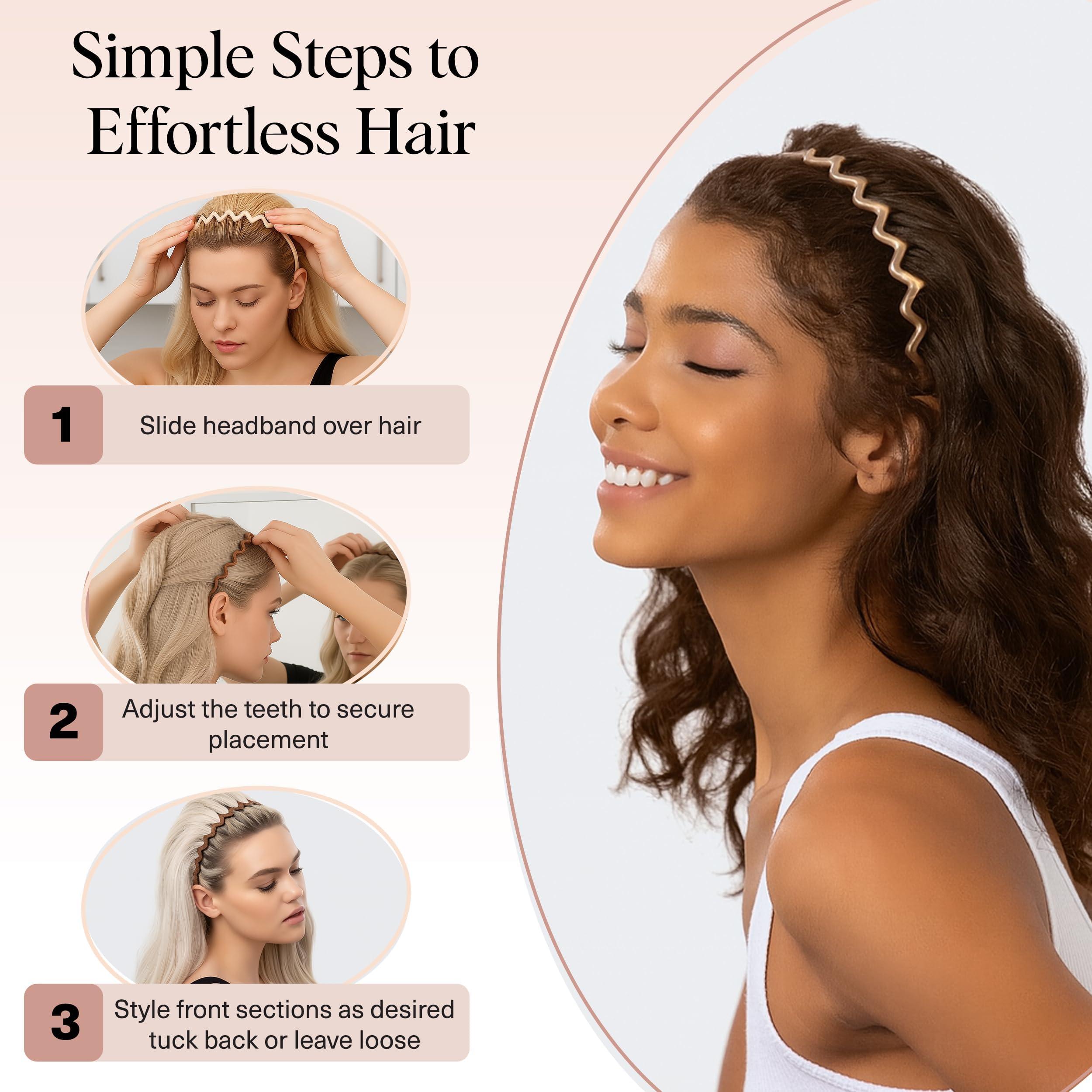 Kitsch Zig Zag Headbands for Women Non Slip – Fashion Accessories for Slicked Back Styles - Comfortable Comb Headband with Teeth - Recycled Plastic Headband - Neutral, 2 pcs - Image 7