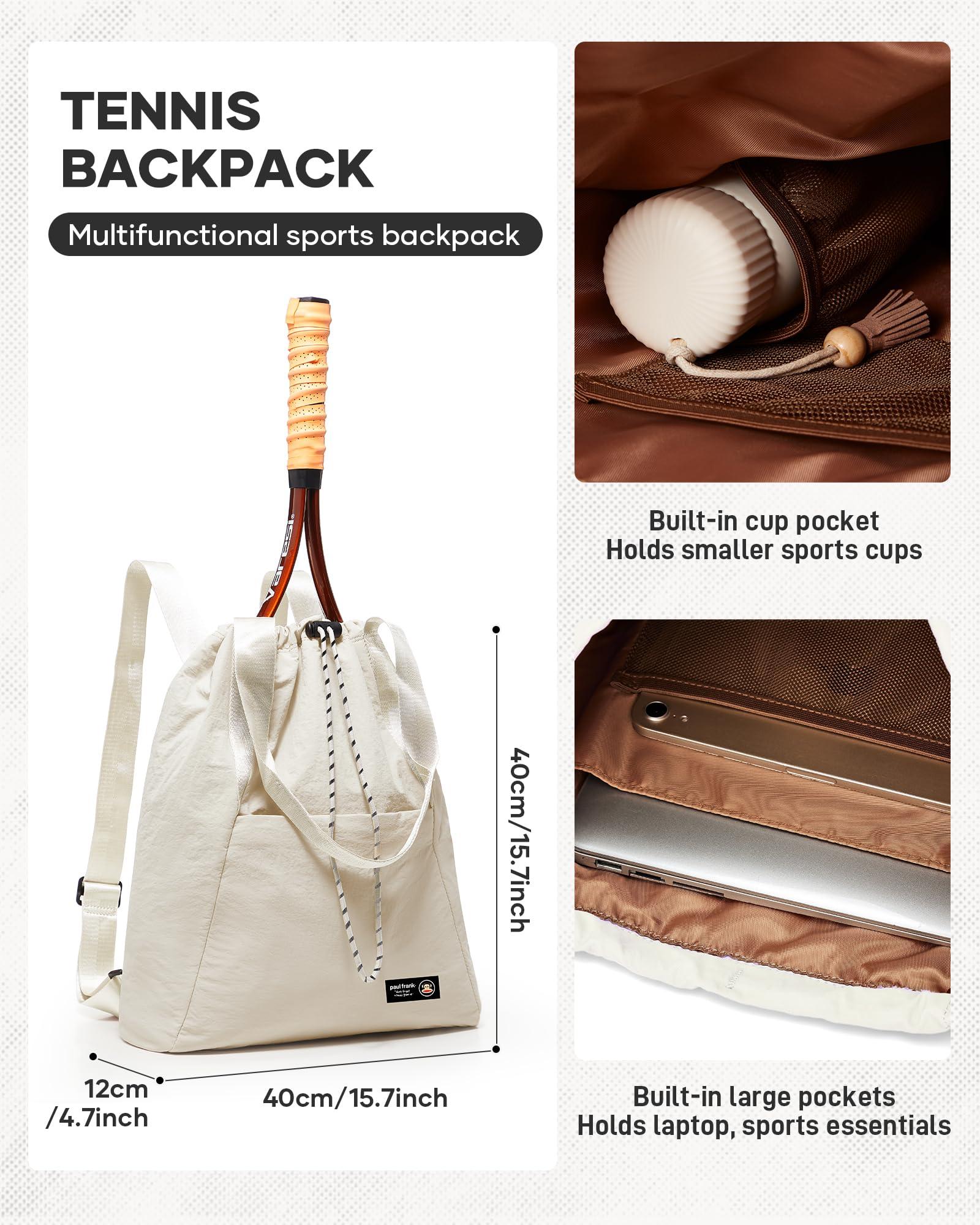 Paul Frank Tennis Bag,Tennis Pickleball Backpack For Women,Pickleball Bag,Gym Bags For Men Drawstring Backpack Holds 2 Rackets Beige - Image 3