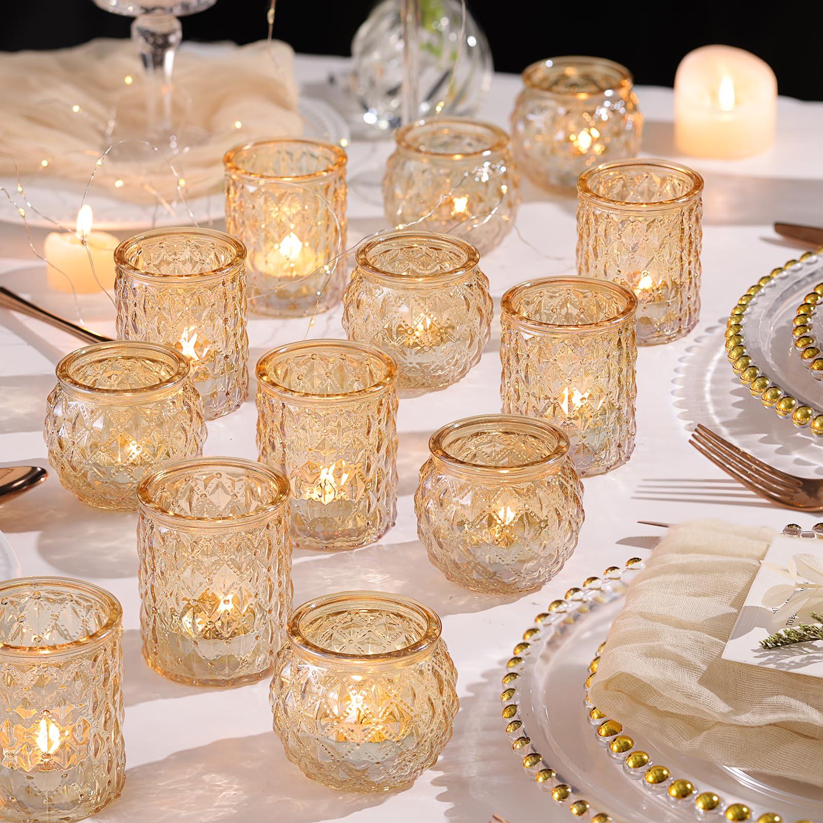 NITIME 36pcs Assorted Gold Votive Candle Holders, Tea Light Candle Holder Glass, Gold Candle Holders for Wedding, Table Centerpiece, Brithday and Holiday Decorations