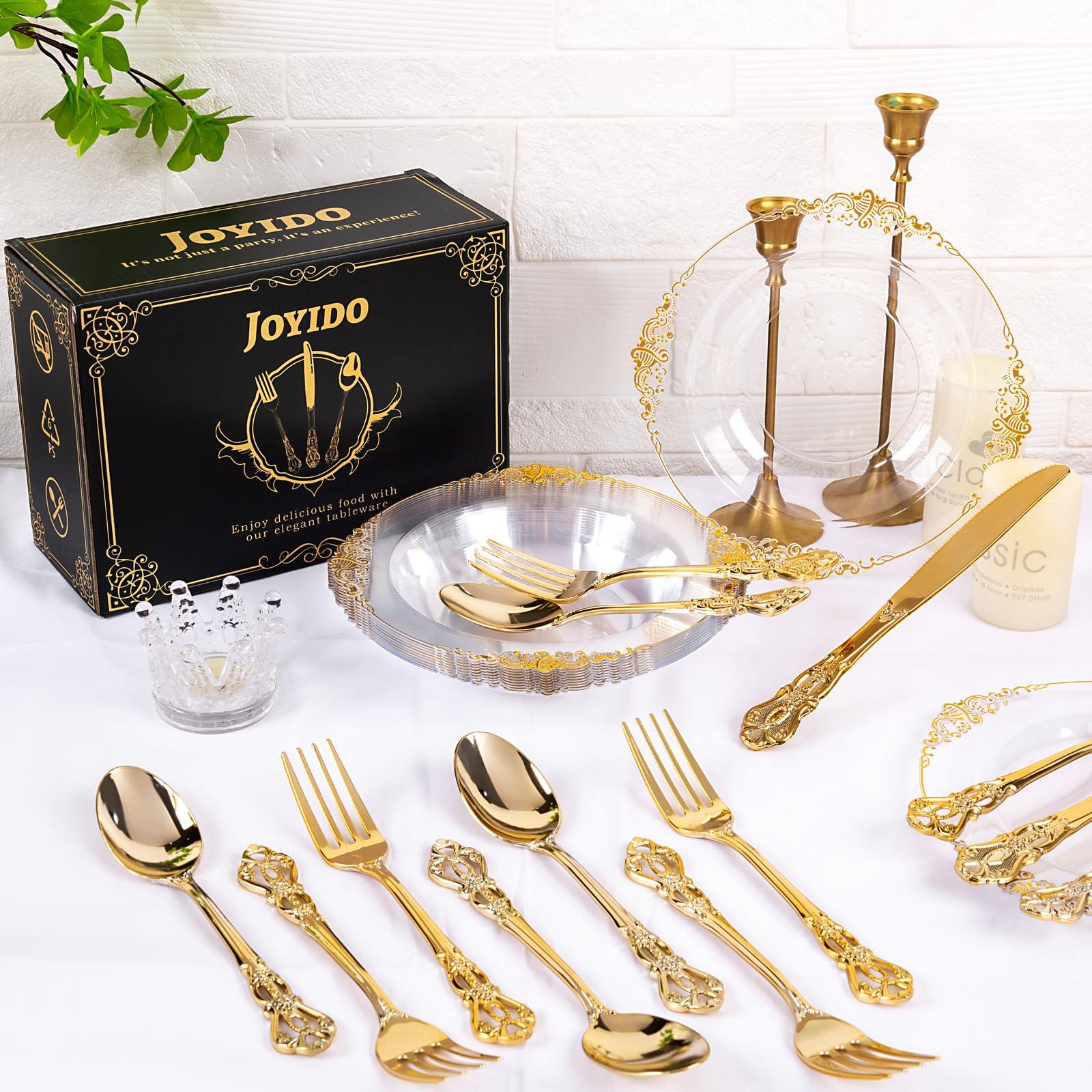 Joyido 90 Pieces Gold Plastic Silverware - Heavy Duty Gold Disposable Utensils - Fancy Plastic Cutlery Set Includes 30 Forks, 30 Spoons, 30 Knives for Dinner Parties Weddings - Image 2