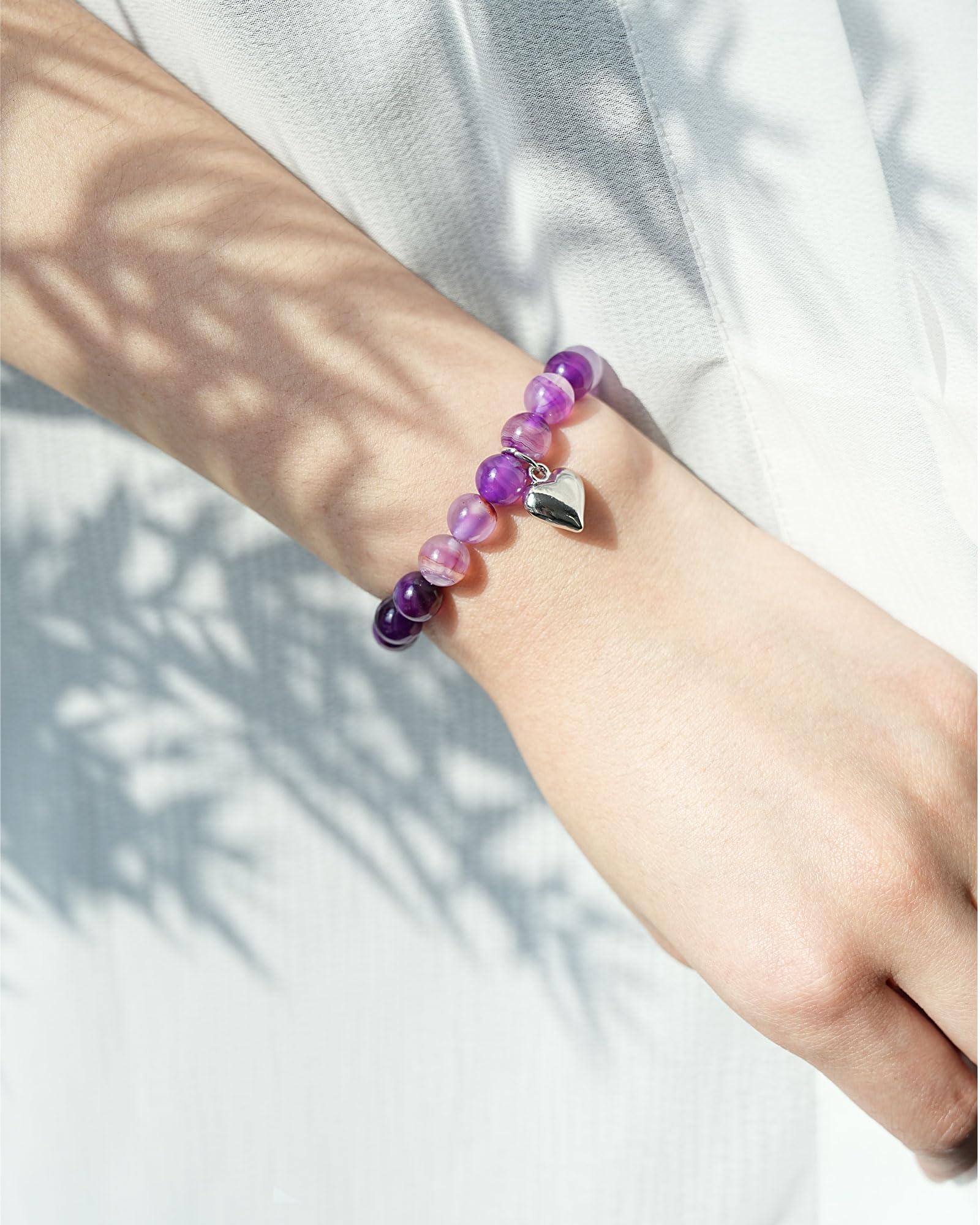 SUPHELPU Amethyst Bracelet for Women Trendy, Breast Cancer Self Care for Woman, Get Well Gift for Women after Surgery, Relaxation Stress Relief Anxiety Feel Better Sympathy Inspirational Purple Gifts - Image 6